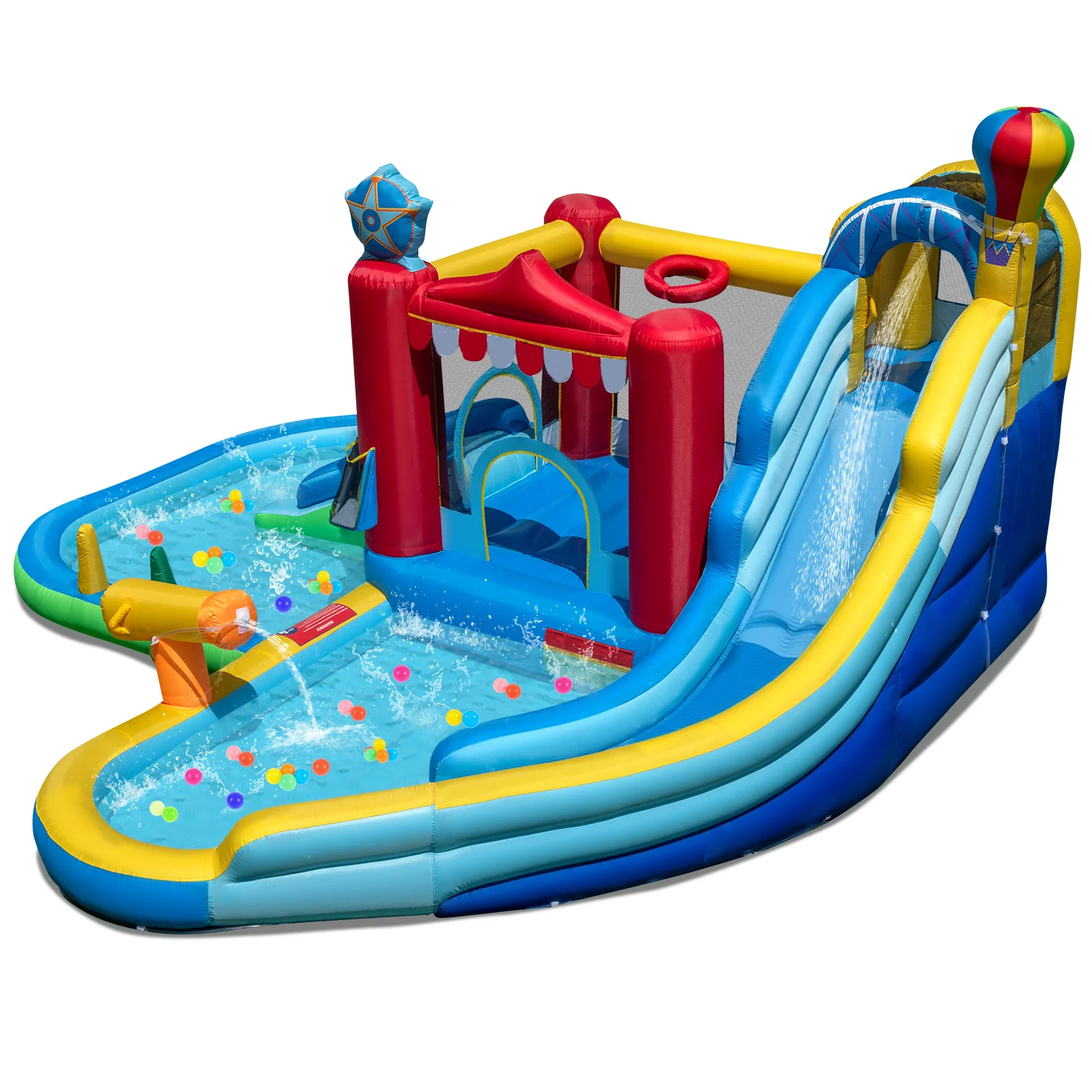 Inflatable Water Park with Splash Pool and Water Cannon for Birthday Party Without Blower, Multicolor - Image 4