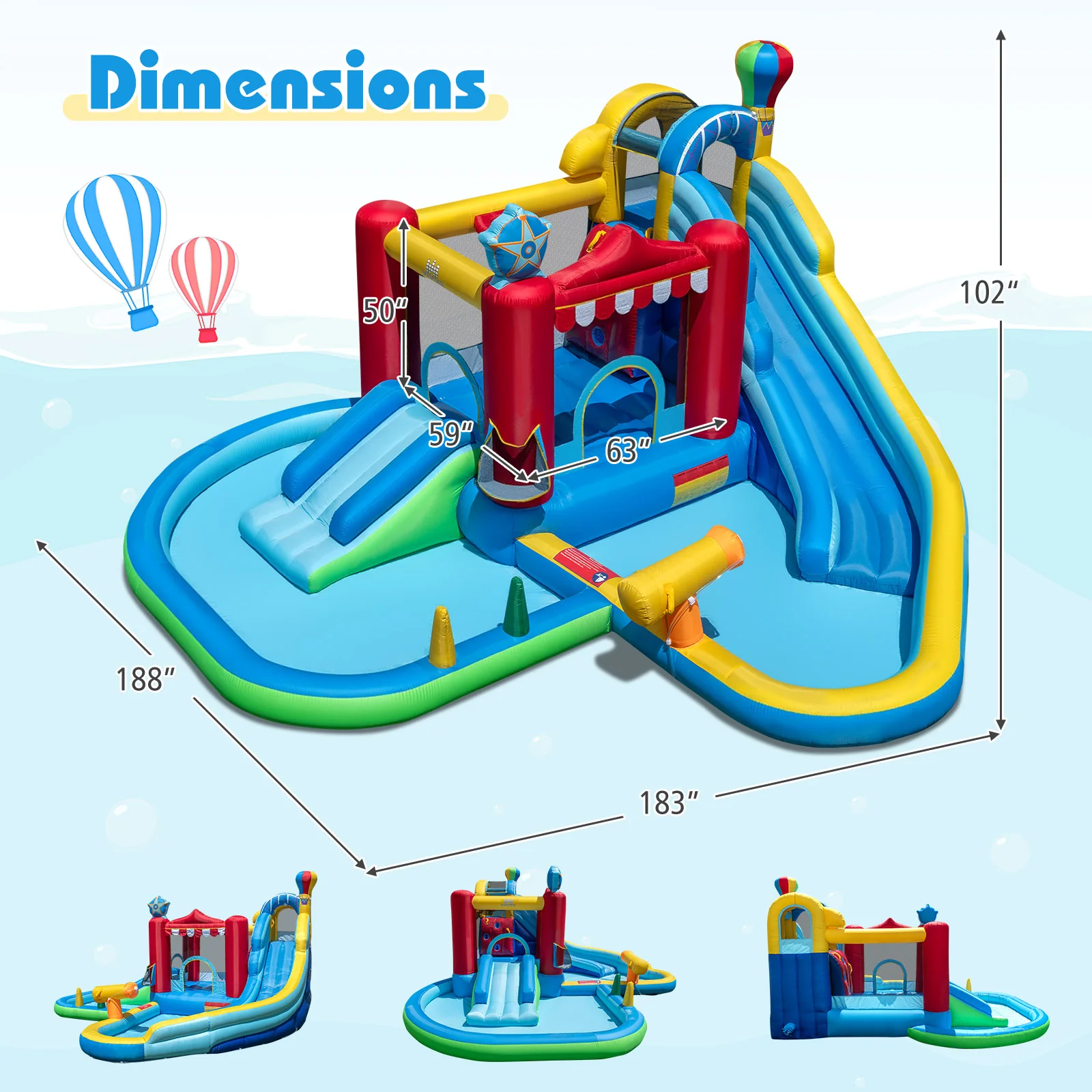 Inflatable Water Park with Splash Pool and Water Cannon for Birthday Party Without Blower, Multicolor - Image 6