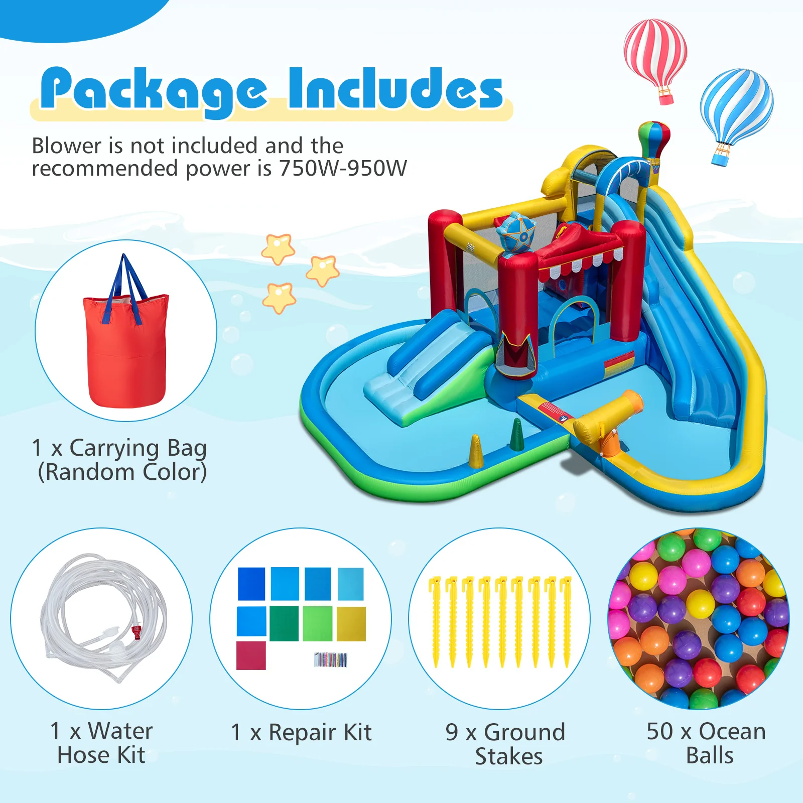 Inflatable Water Park with Splash Pool and Water Cannon for Birthday Party Without Blower, Multicolor - Image 7
