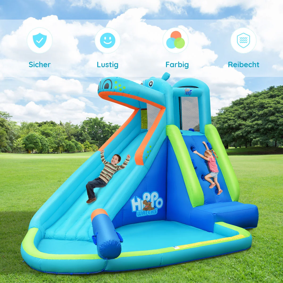 Inflatable Water Pool With Splash And Slide, Blue - Image 3