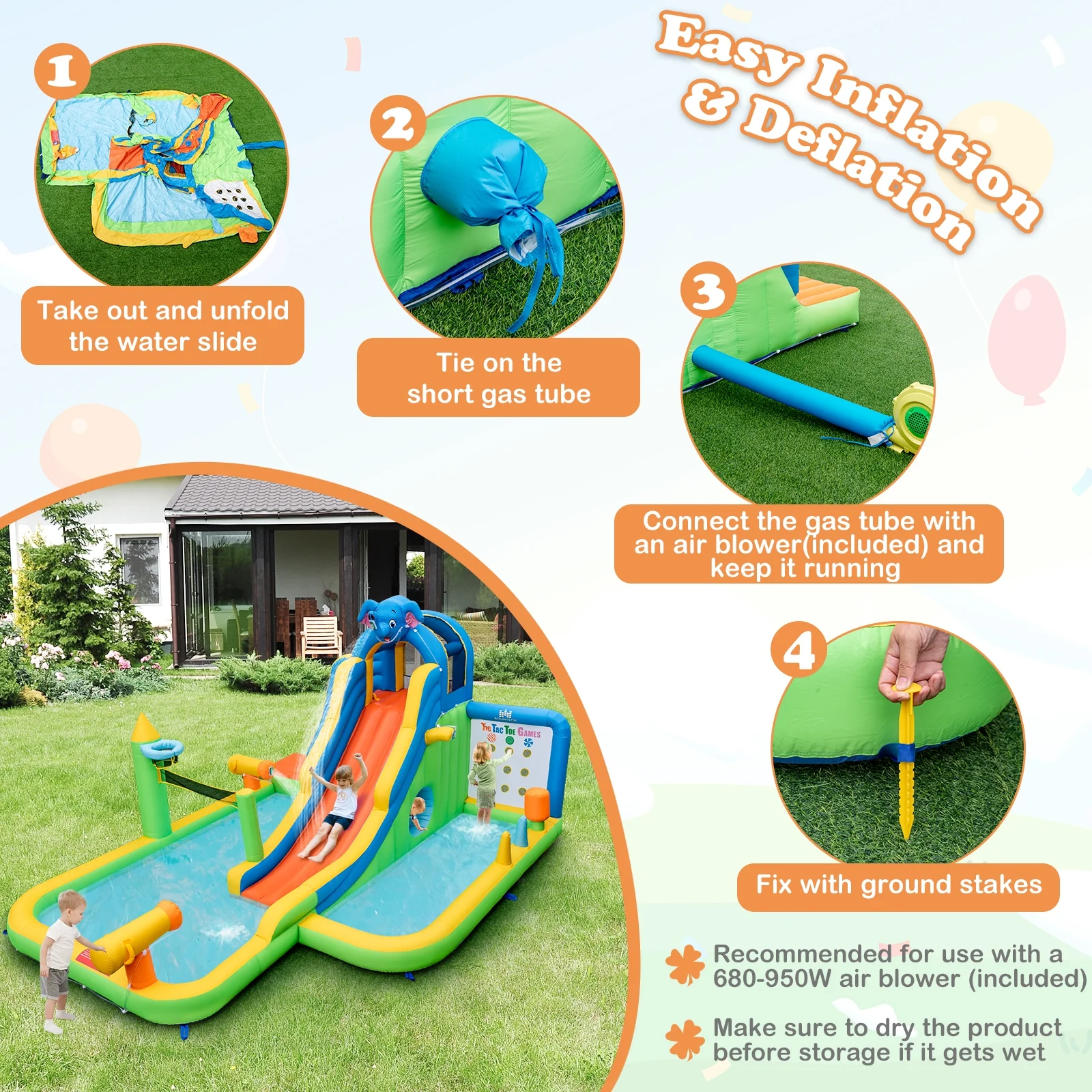 Inflatable Water Slide, 9-In-1 Giant Water Park, 735W Blower, Multicolor - Image 10