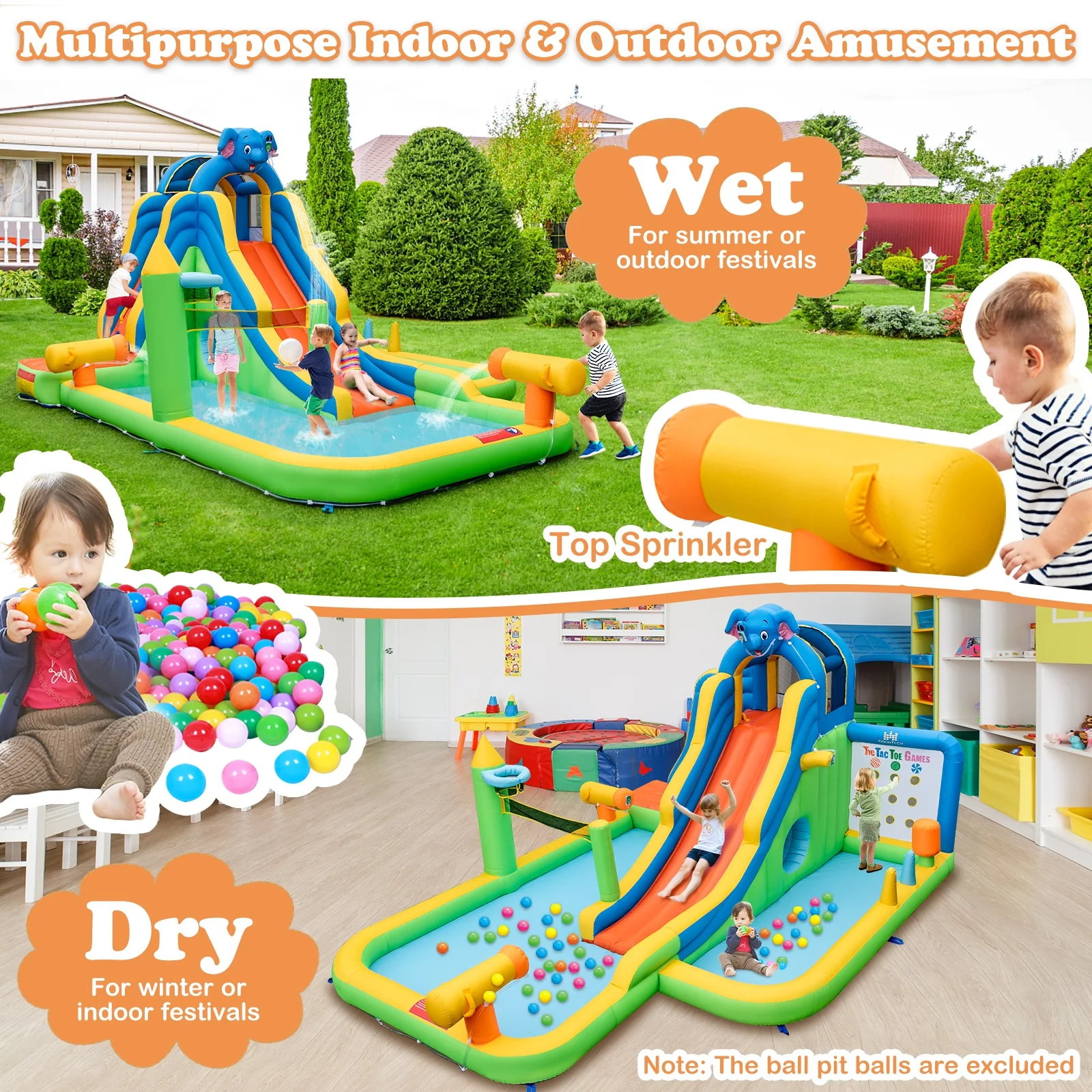 Inflatable Water Slide, 9-In-1 Giant Water Park, 735W Blower, Multicolor - Image 6