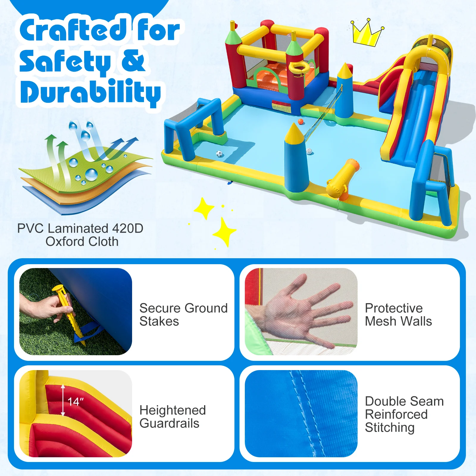 Inflatable Water Slide Bounce House, 9-in-1 Jumping Castle, 735W Blower - Image 6