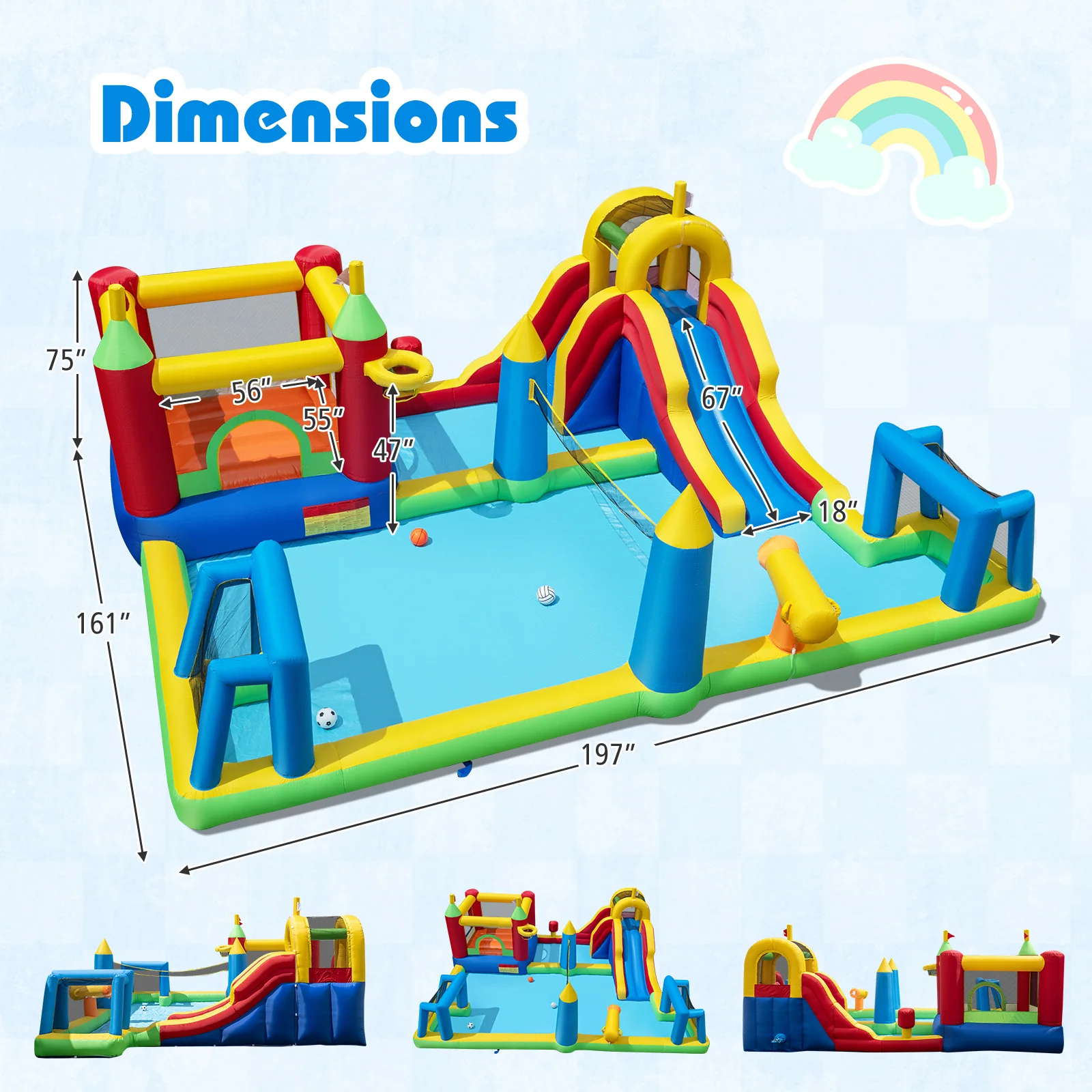 Inflatable Water Slide Bounce House, 9-in-1 Jumping Castle With Climbing Wall - Image 4