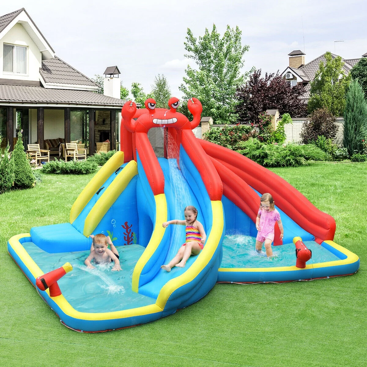 Inflatable Water Slide Bounce House, 950W Blower, Water Cannon - Image 2