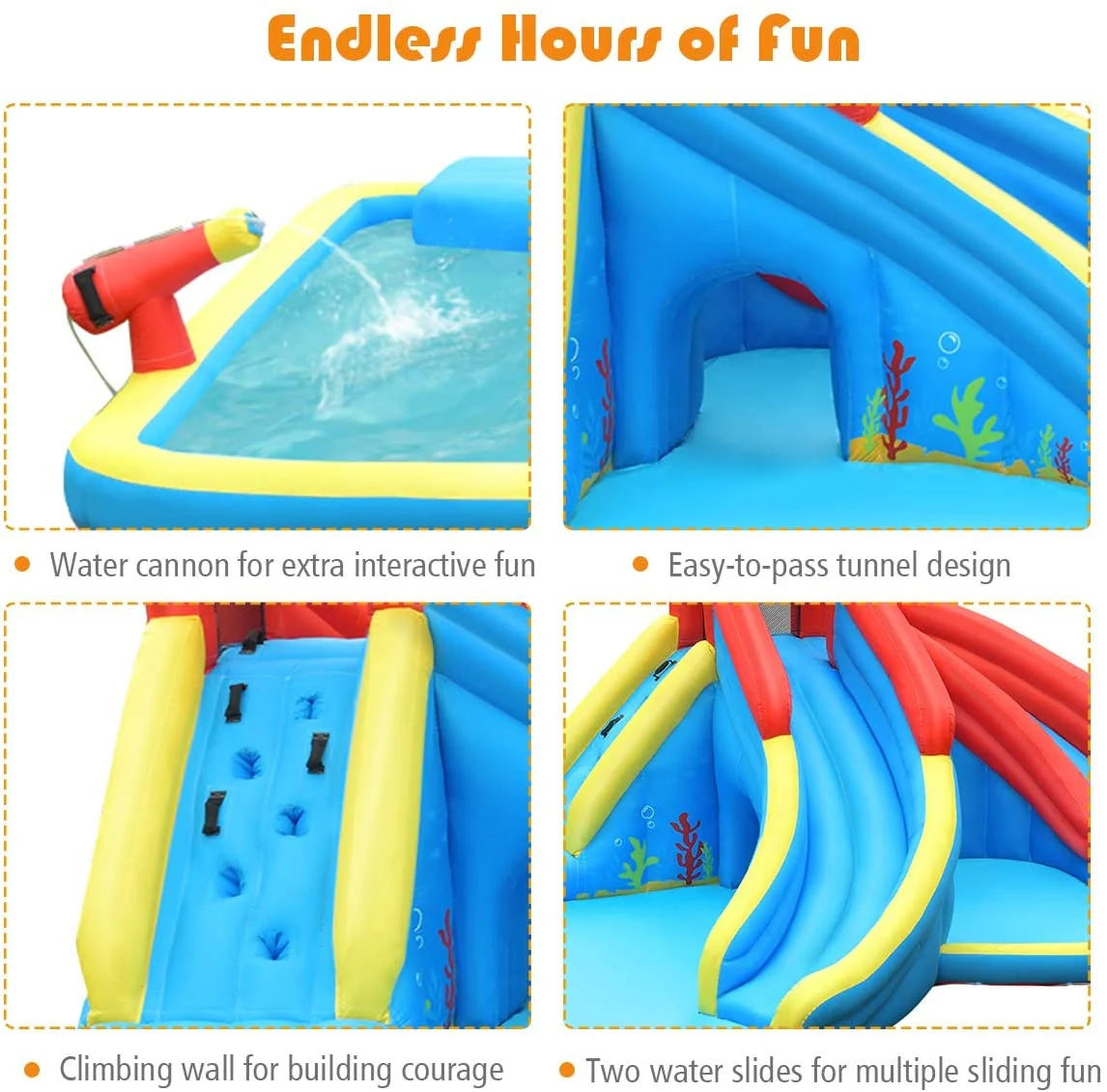 Inflatable Water Slide Bounce House, 950W Blower, Water Cannon - Image 6