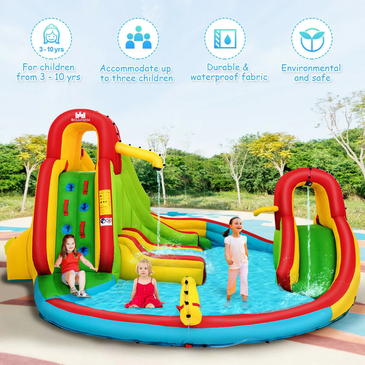 Inflatable Water Slide Bounce House, Climbing Wall, Pool, No Blower - Image 3