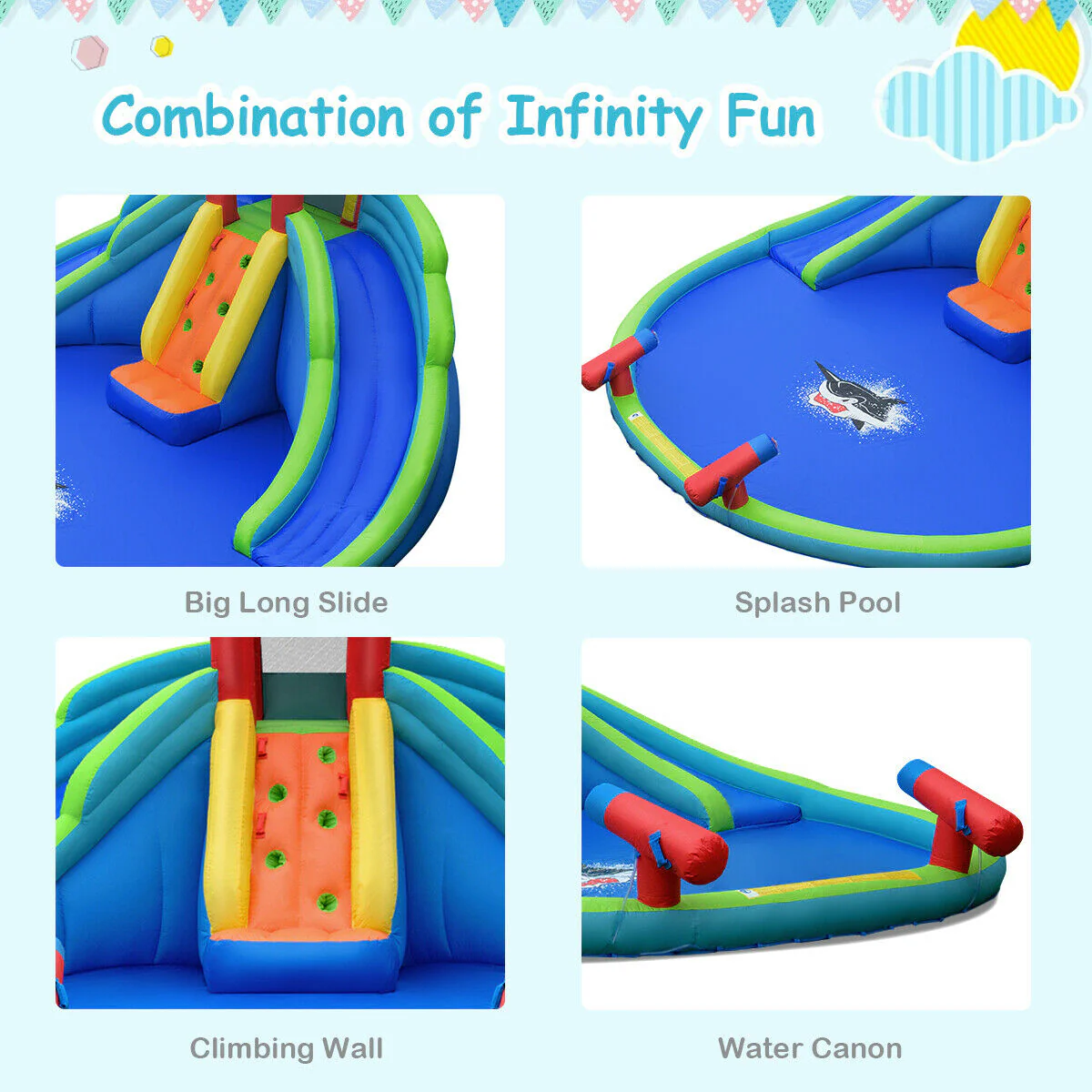 Inflatable Water Slide Bounce House With Mighty Splash Pool, Blue - Image 10