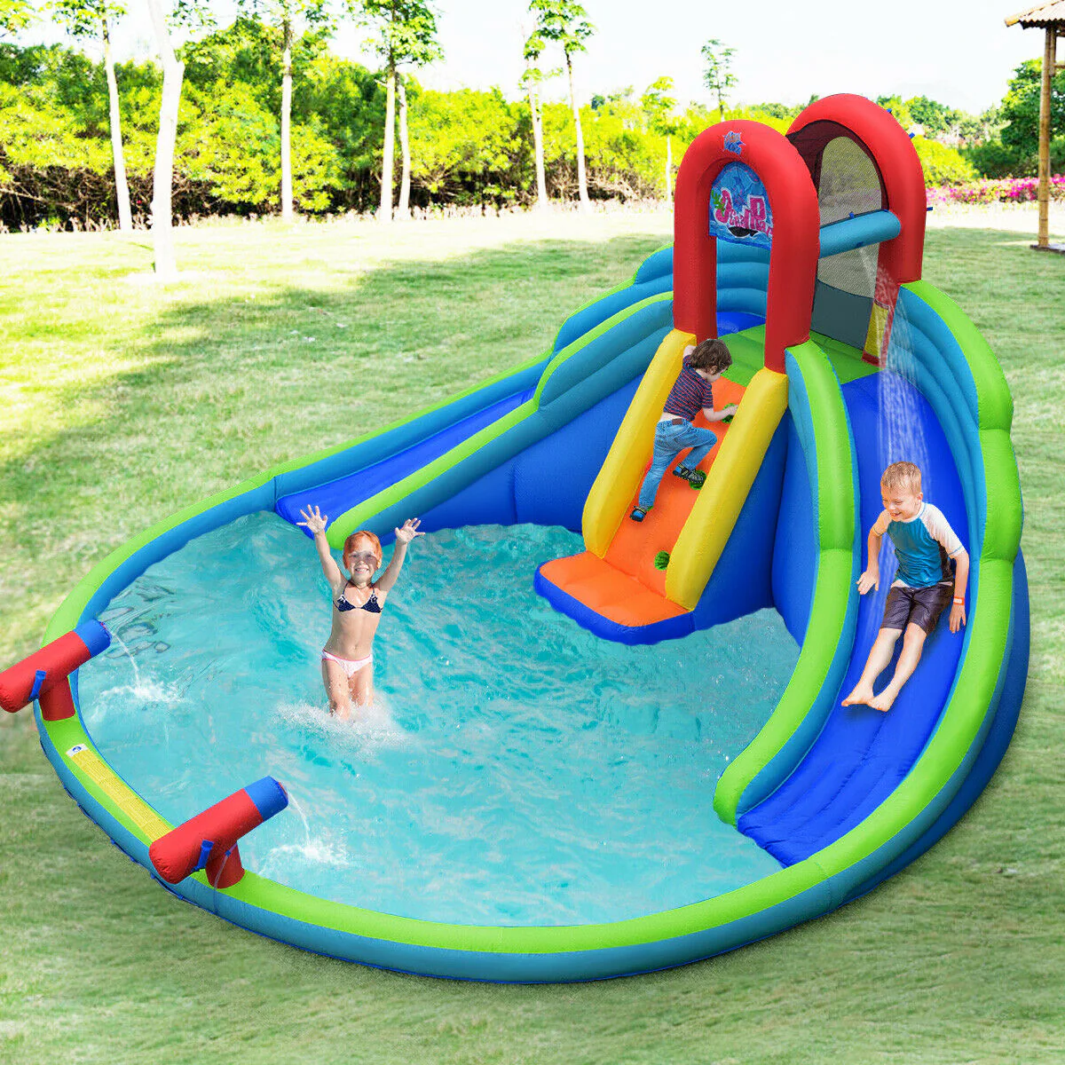 Inflatable Water Slide Bounce House With Mighty Splash Pool, Blue - Image 2