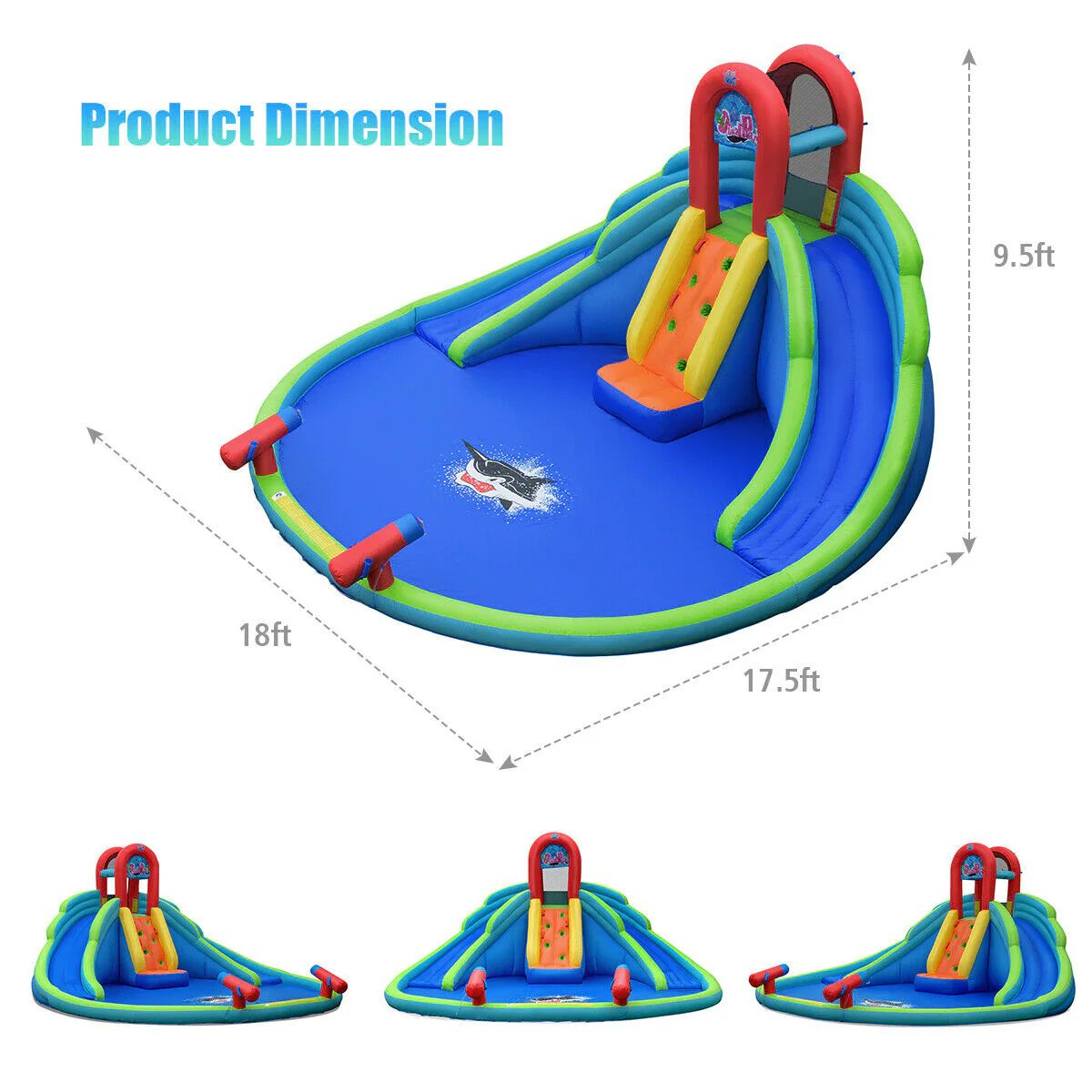 Inflatable Water Slide Bounce House With Mighty Splash Pool, Blue - Image 5