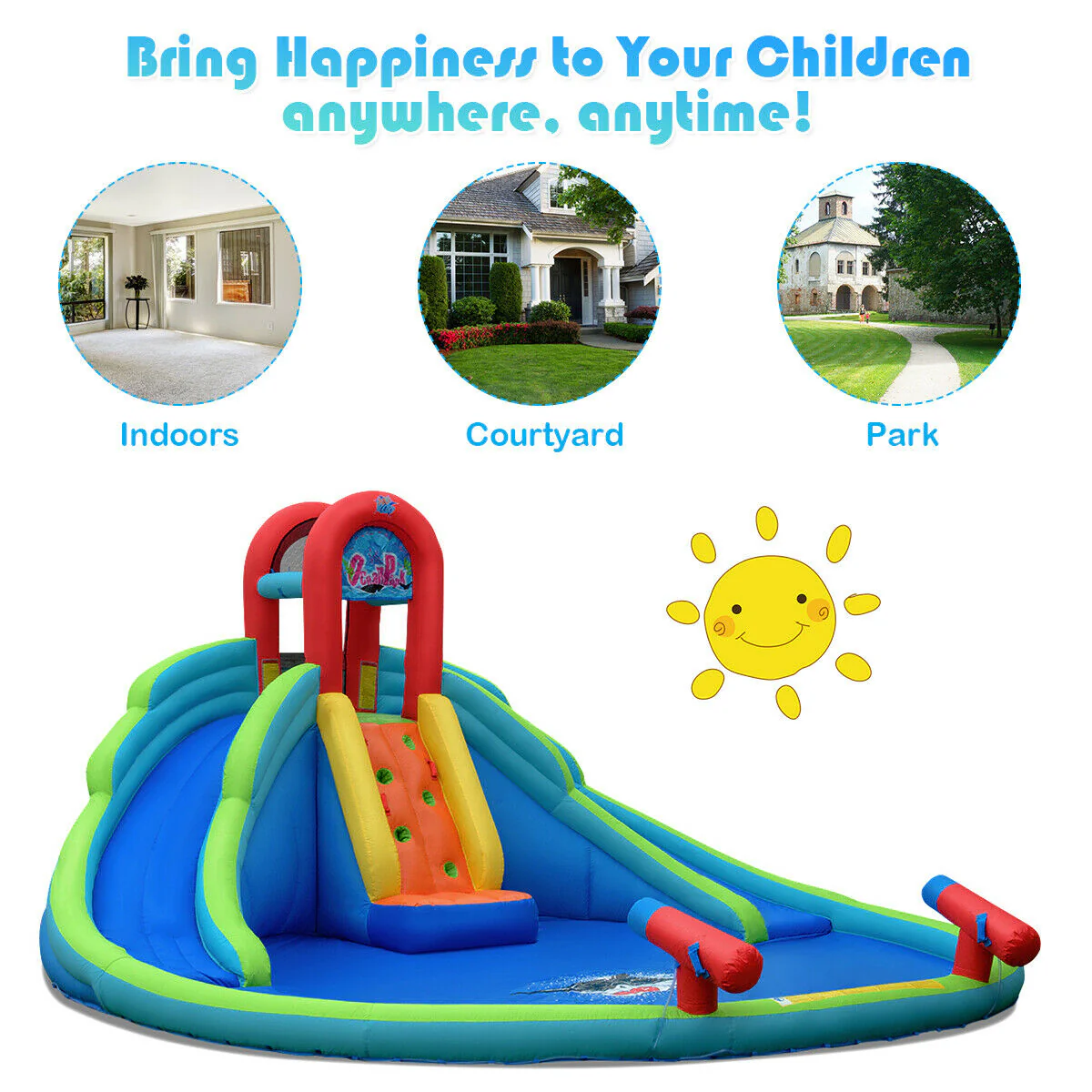 Inflatable Water Slide Bounce House With Mighty Splash Pool, Blue - Image 6