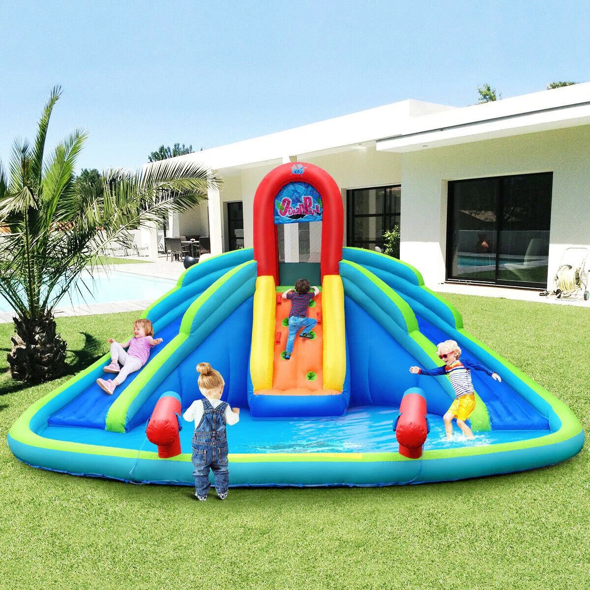 Inflatable Water Slide Bounce House With Mighty Splash Pool, Blue - Image 7