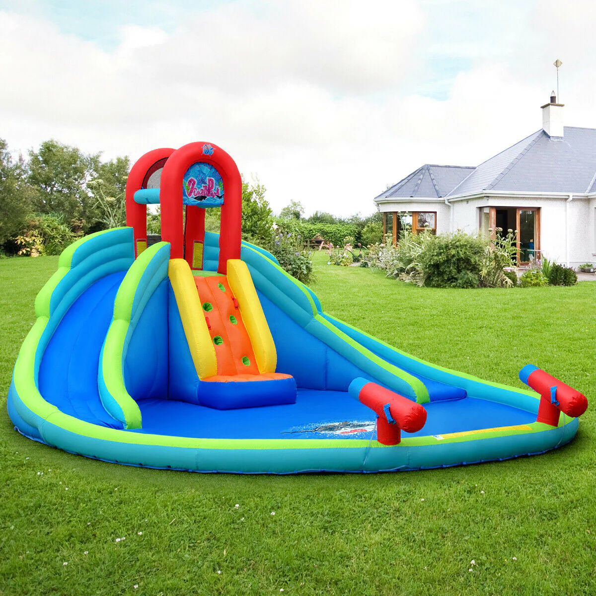 Inflatable Water Slide Bounce House With Mighty Splash Pool, Blue - Image 8