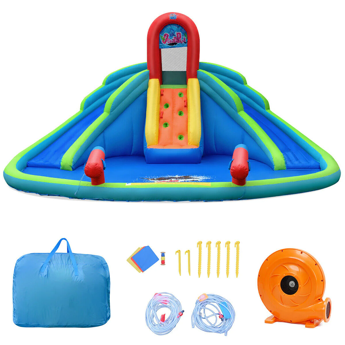 Inflatable Water Slide Bounce House With Mighty Splash Pool, Blue - Image 9