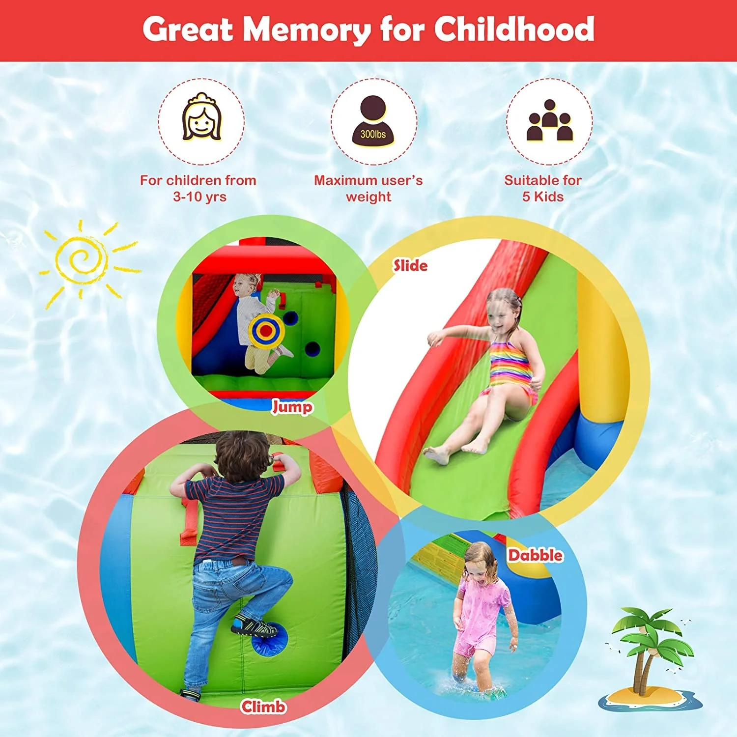 Inflatable Water Slide Bounce House, Without Blower, Black - Image 2