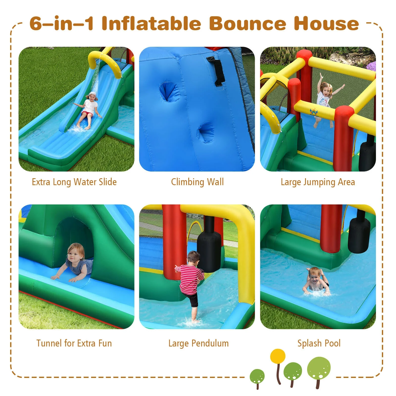 Inflatable Water Slide Climbing Bounce House With Tunnel, 735W Blower - Image 10