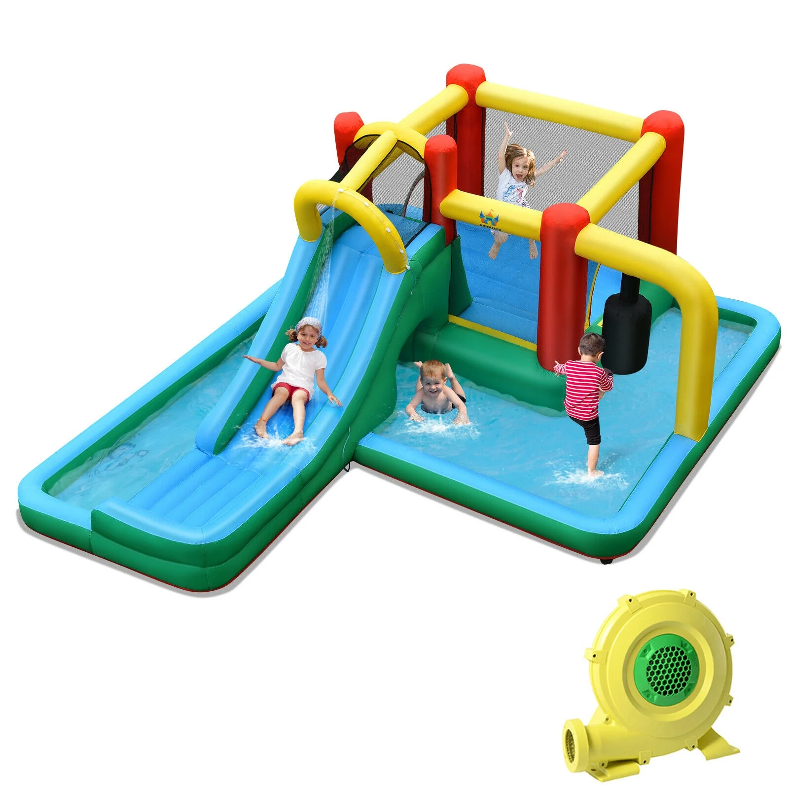 Inflatable Water Slide Climbing Bounce House With Tunnel, 735W Blower - Image 3
