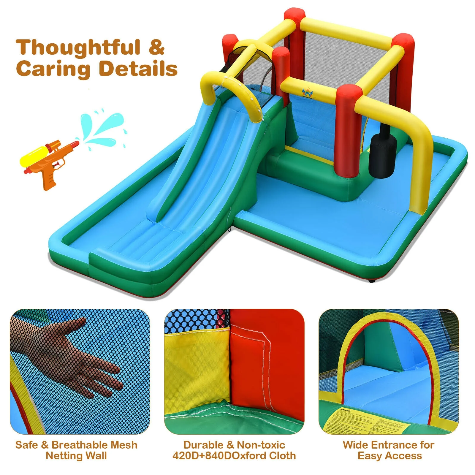 Inflatable Water Slide Climbing Bounce House With Tunnel, 735W Blower - Image 6