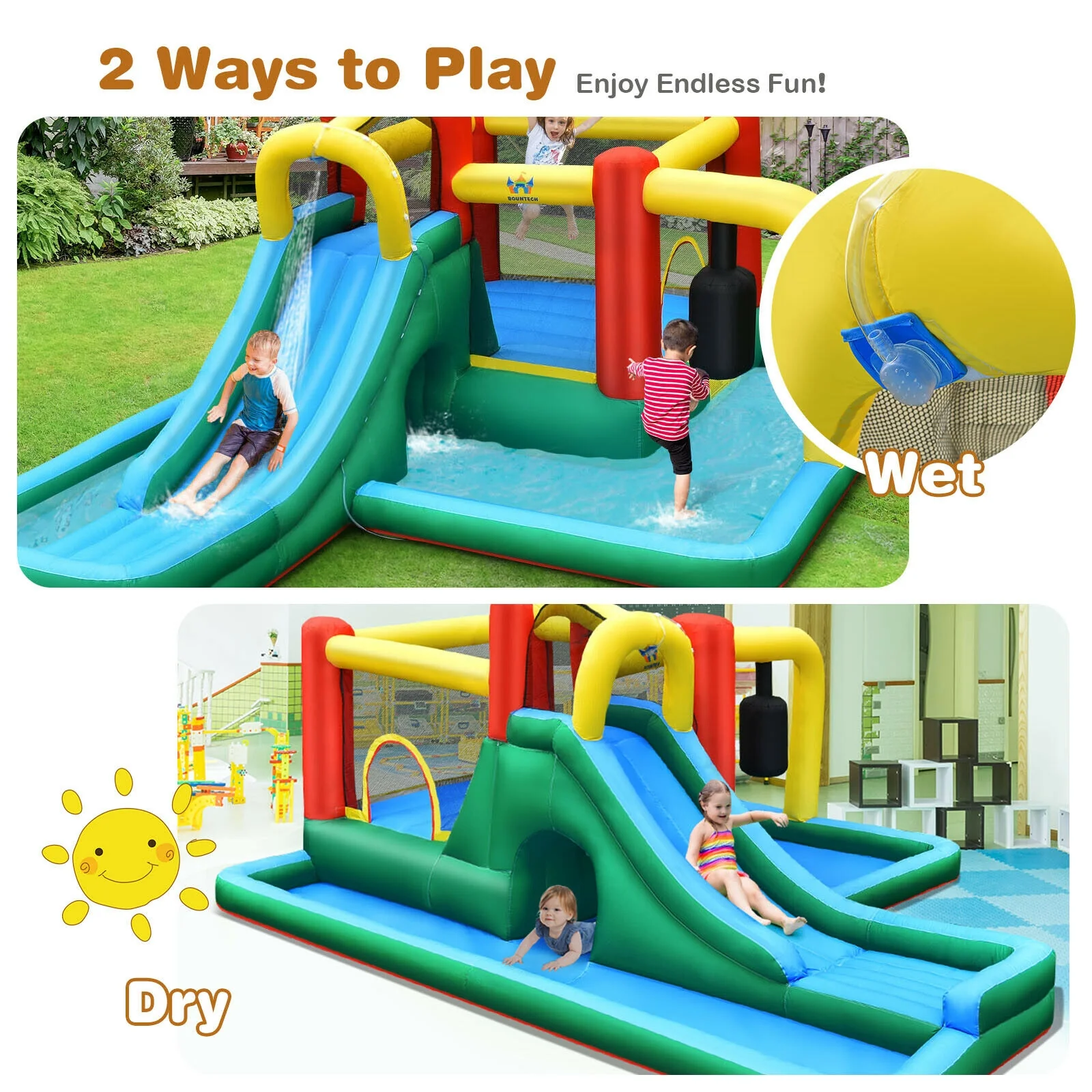 Inflatable Water Slide Climbing Bounce House With Tunnel, 735W Blower - Image 9