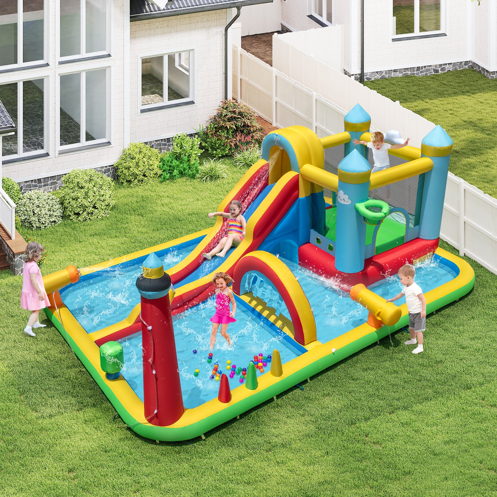 Inflatable Water Slide Giant Water Park with Long Slide 750W Blower - Image 2