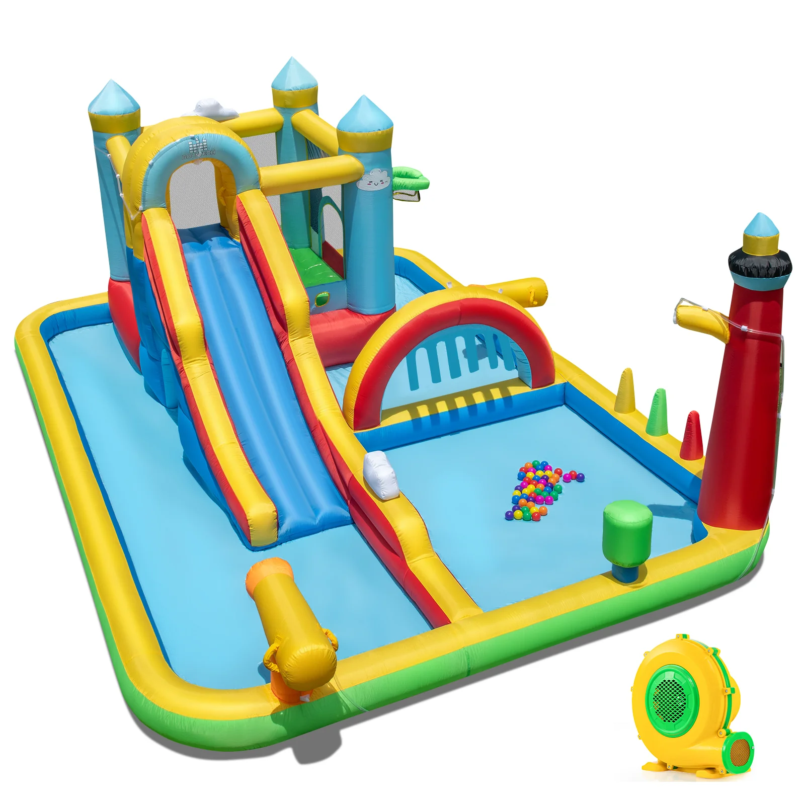 Inflatable Water Slide Giant Water Park with Long Slide 750W Blower - Image 3
