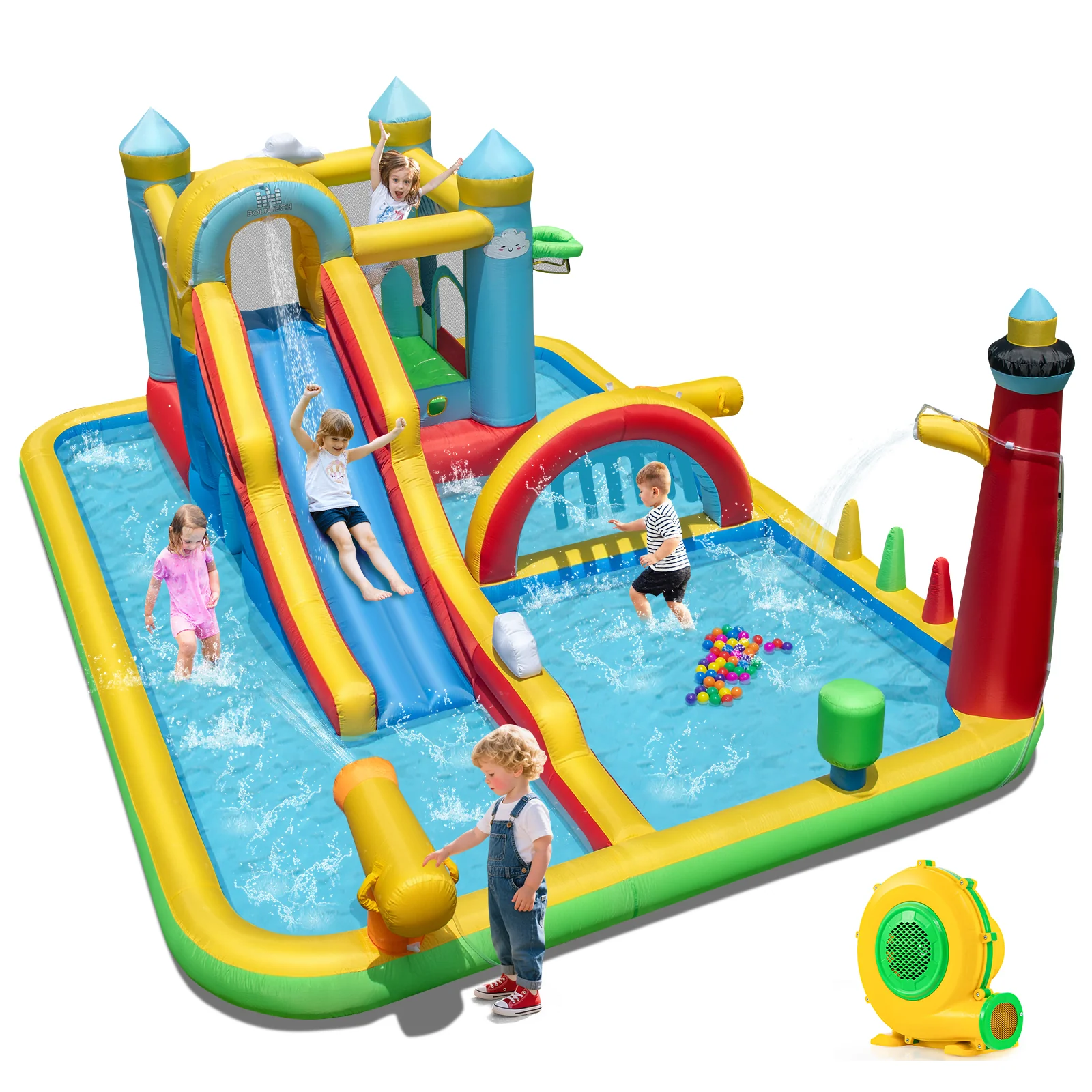 Inflatable Water Slide Giant Water Park with Long Slide 750W Blower - Image 4