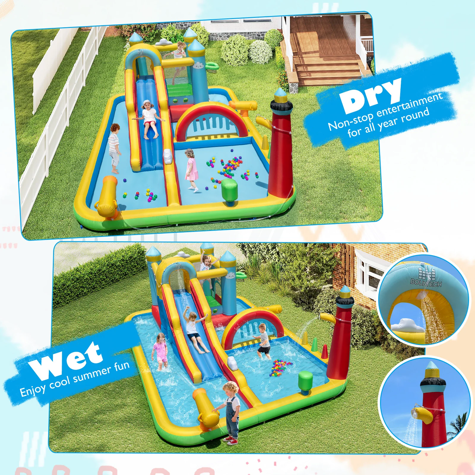 Inflatable Water Slide Giant Water Park with Long Slide 750W Blower - Image 6