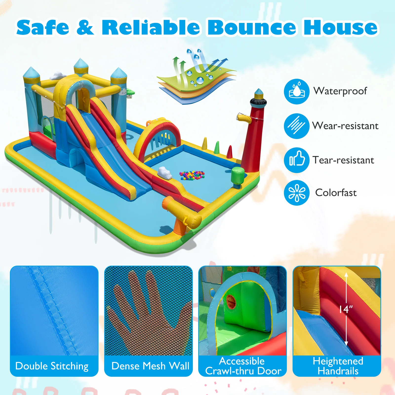 Inflatable Water Slide Giant Water Park with Long Slide 750W Blower - Image 7