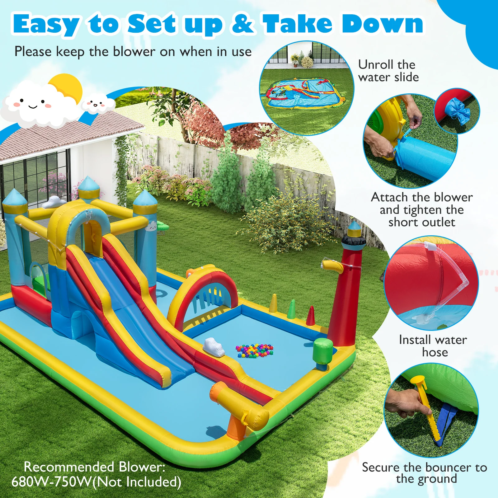 Inflatable Water Slide Giant Water Park with Long Slide Jumping Area - Image 10