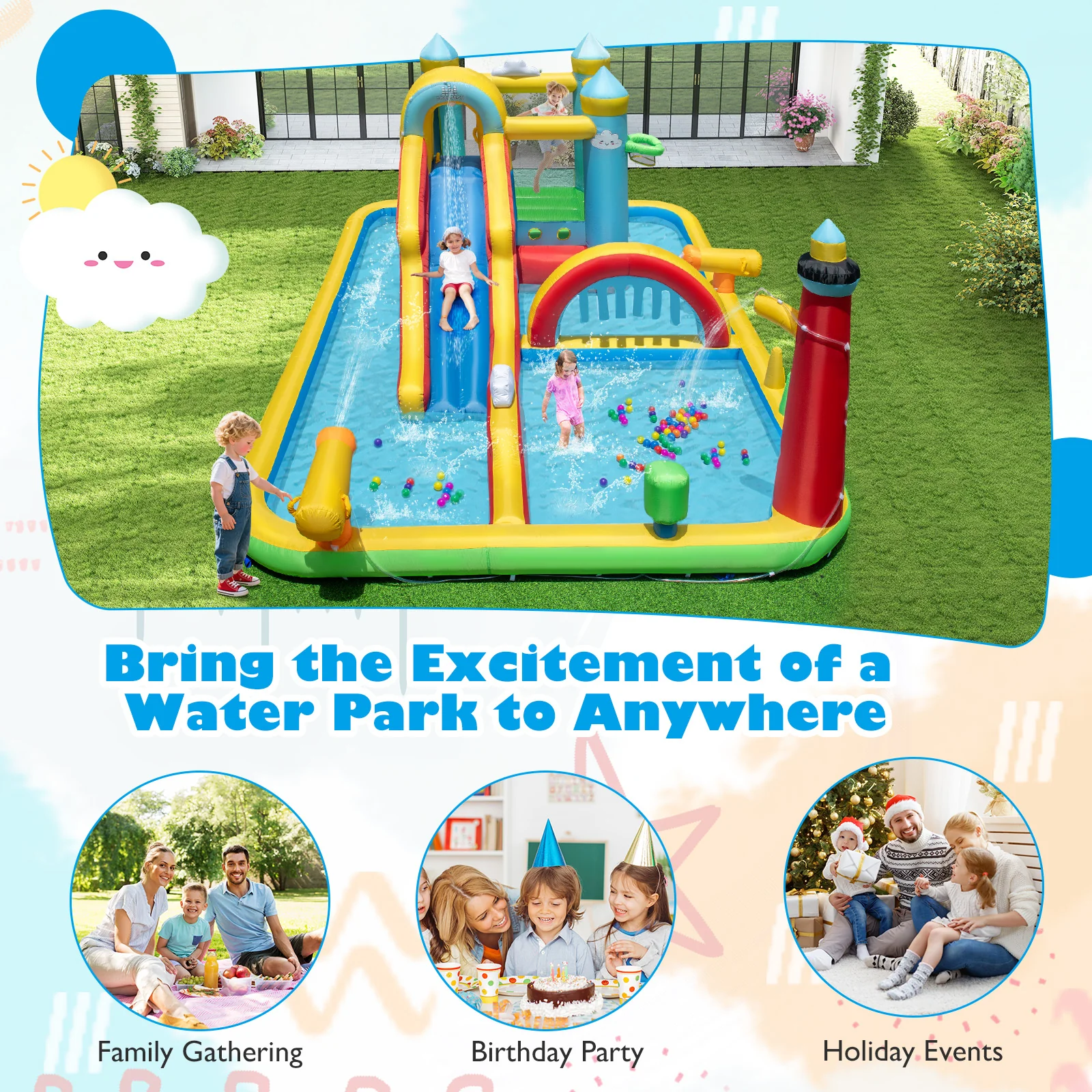 Inflatable Water Slide Giant Water Park with Long Slide Jumping Area - Image 9