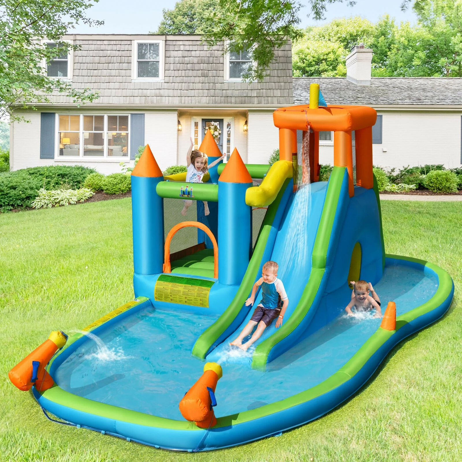 Inflatable Water Slide, Kids Bounce House, Splash Pool With Blower - Image 2