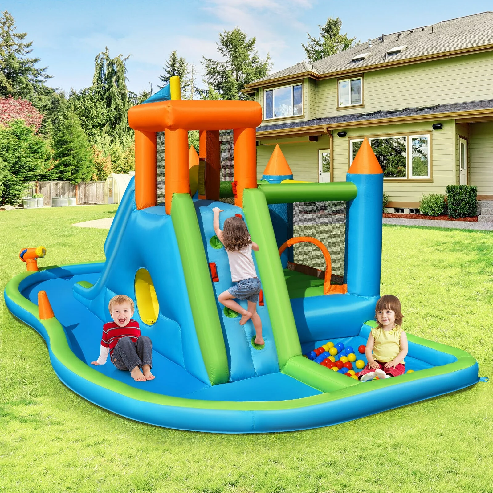 Inflatable Water Slide, Kids Bounce House, Splash Pool With Blower - Image 6