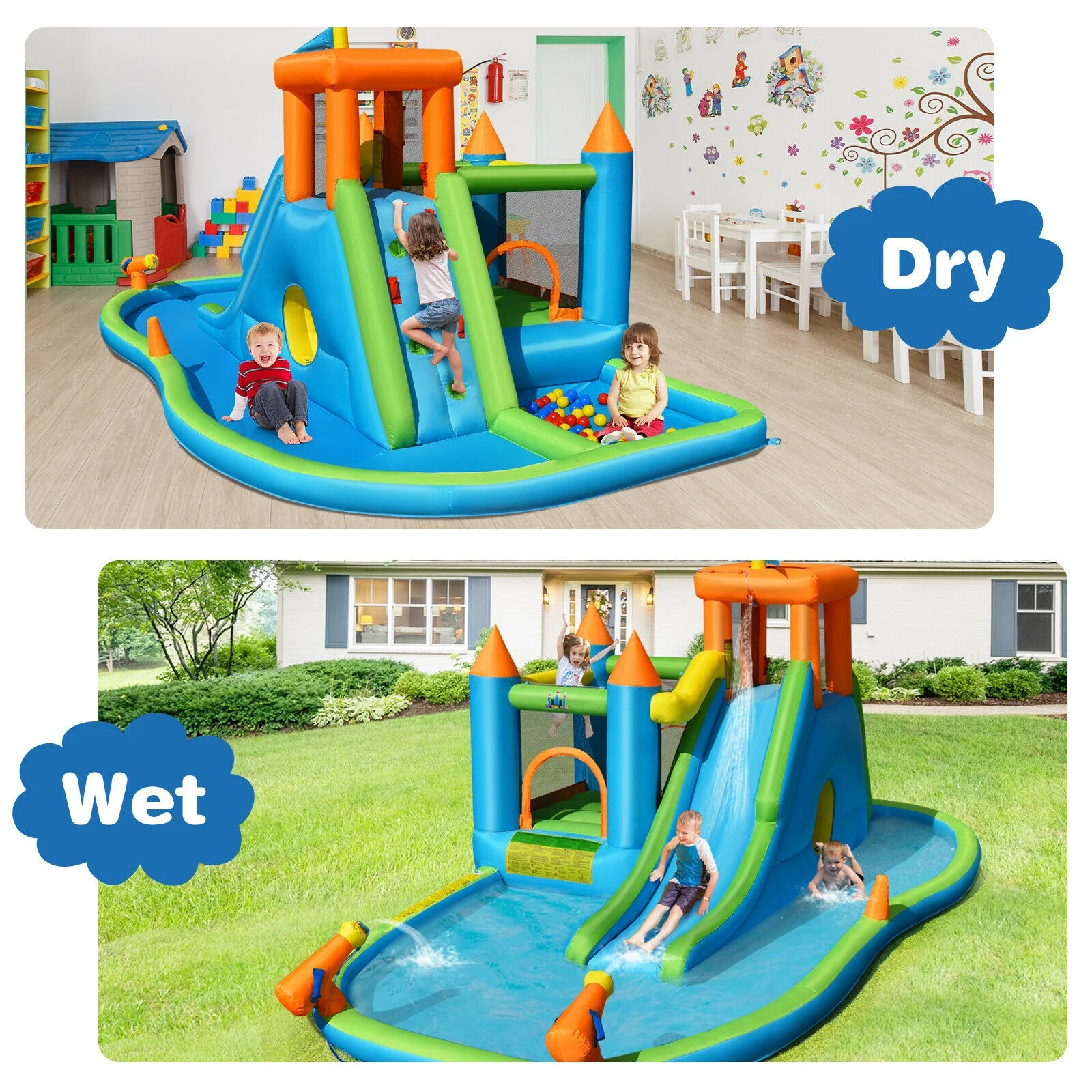 Inflatable Water Slide, Kids Bounce House, Splash Pool With Blower - Image 7