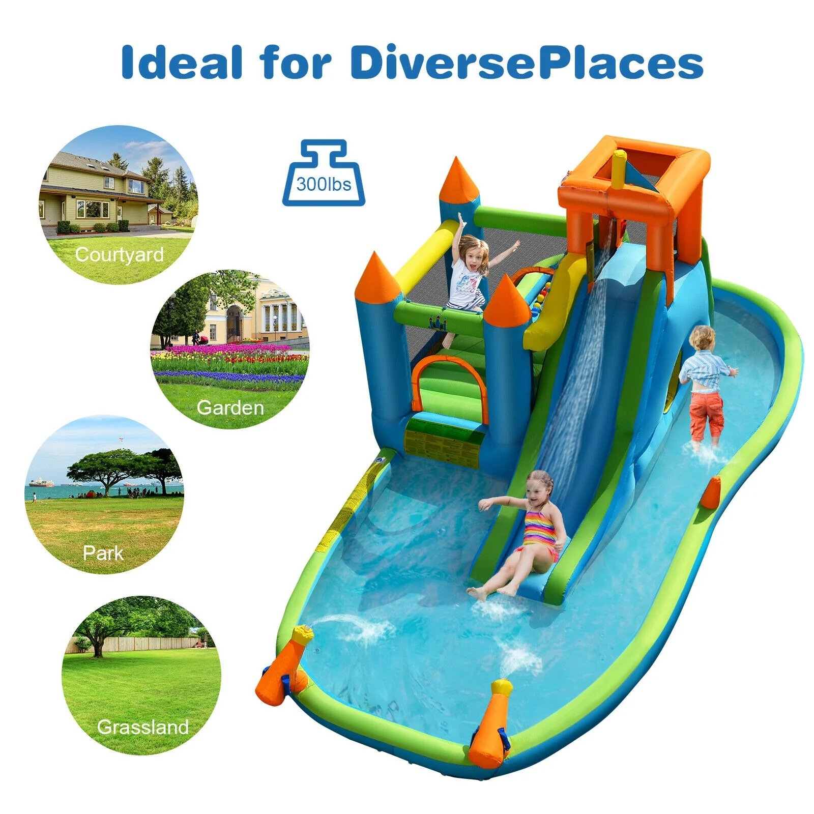 Inflatable Water Slide, Kids Bounce House, Splash Pool With Blower - Image 9