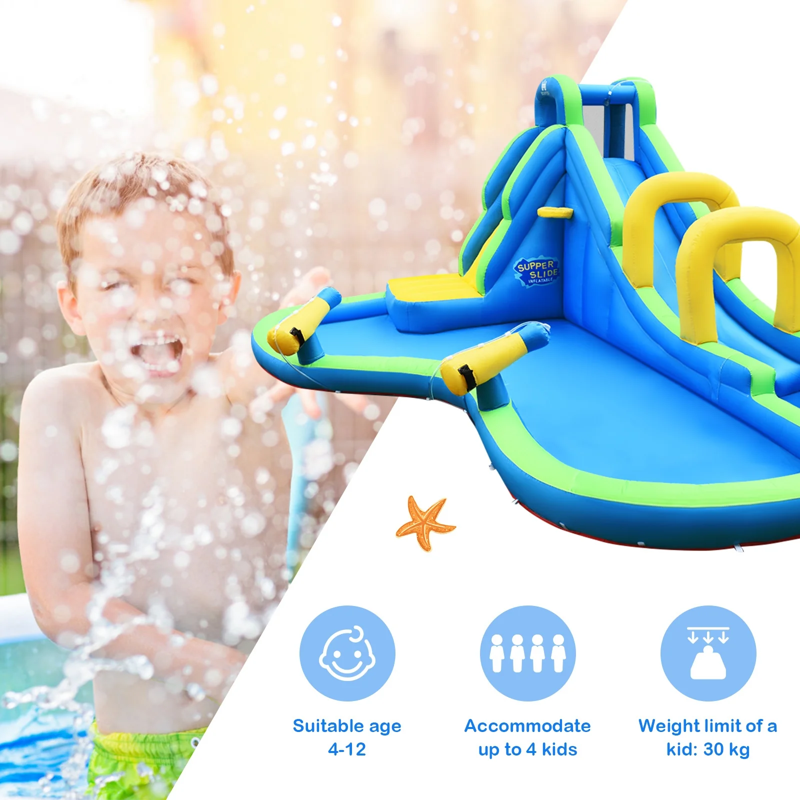 Inflatable Water Slide Kids Bounce House, Water Cannons, Hose - Image 3