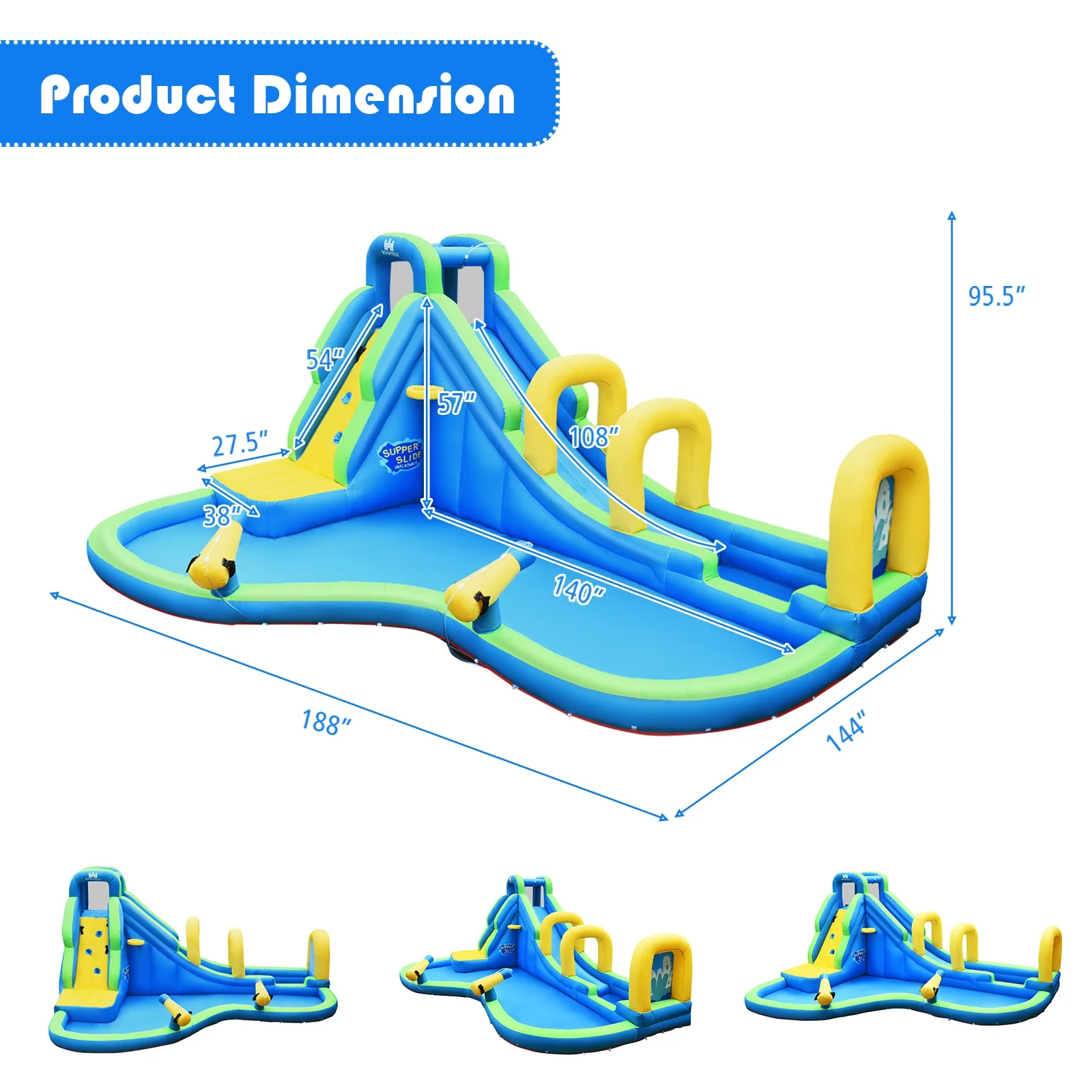 Inflatable Water Slide Kids Bounce House, Water Cannons, Hose - Image 5