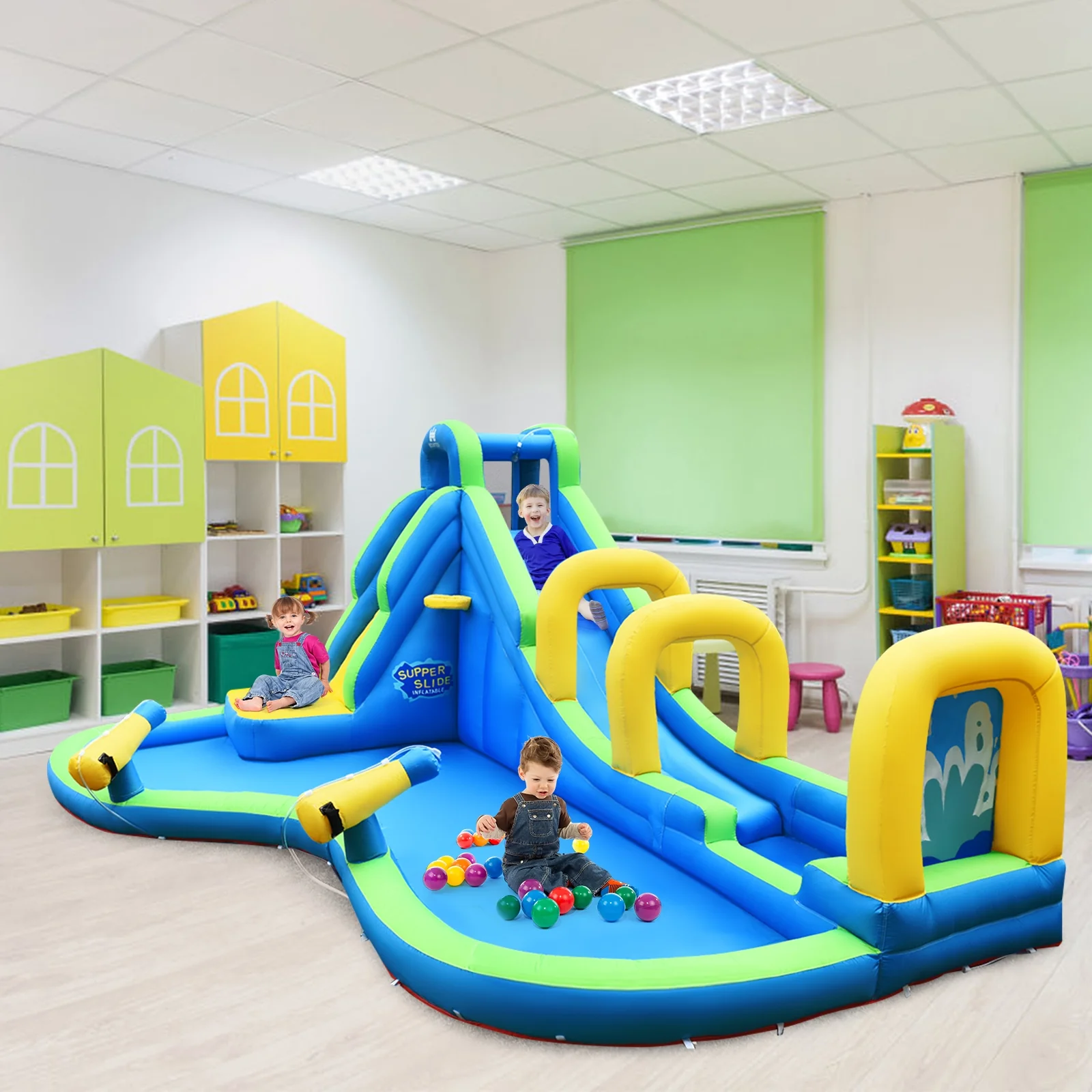 Inflatable Water Slide Kids Bounce House, Water Cannons, Hose - Image 8