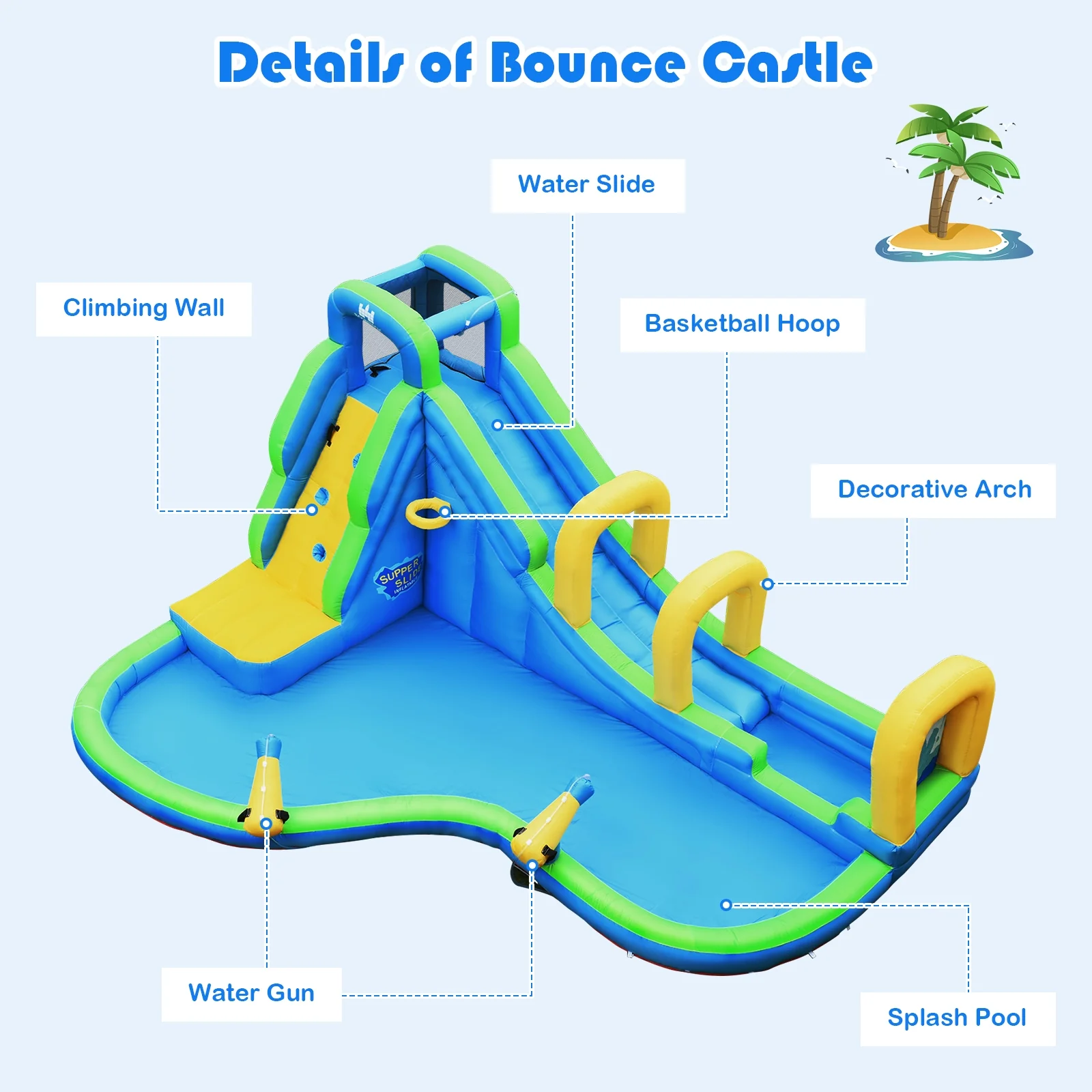 Inflatable Water Slide Kids Bounce House, Water Cannons, Hose - Image 9
