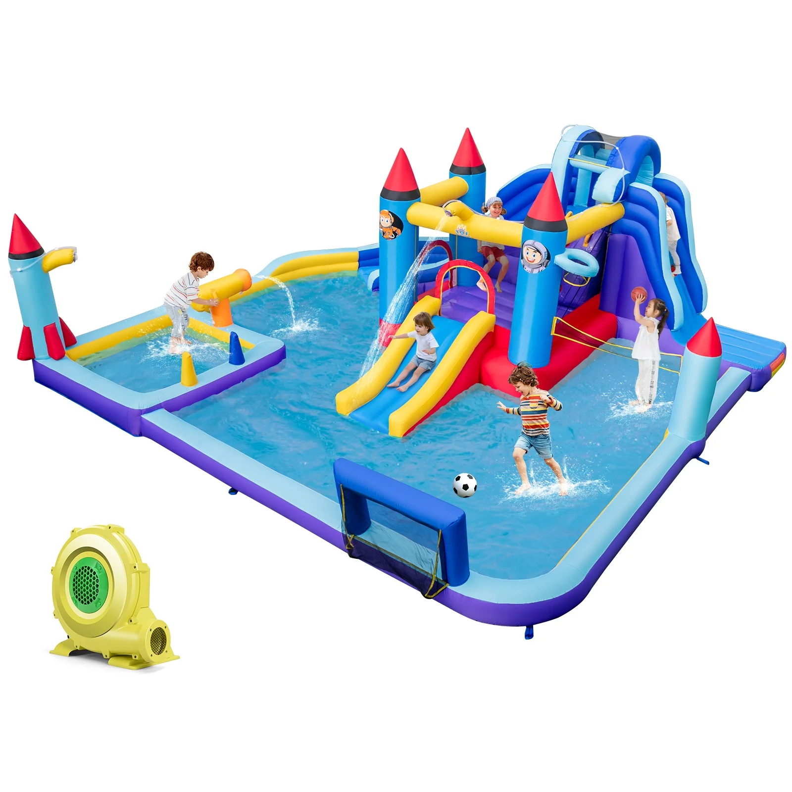 Inflatable Water Slide Park, 950W Blower, Blue - Image 3