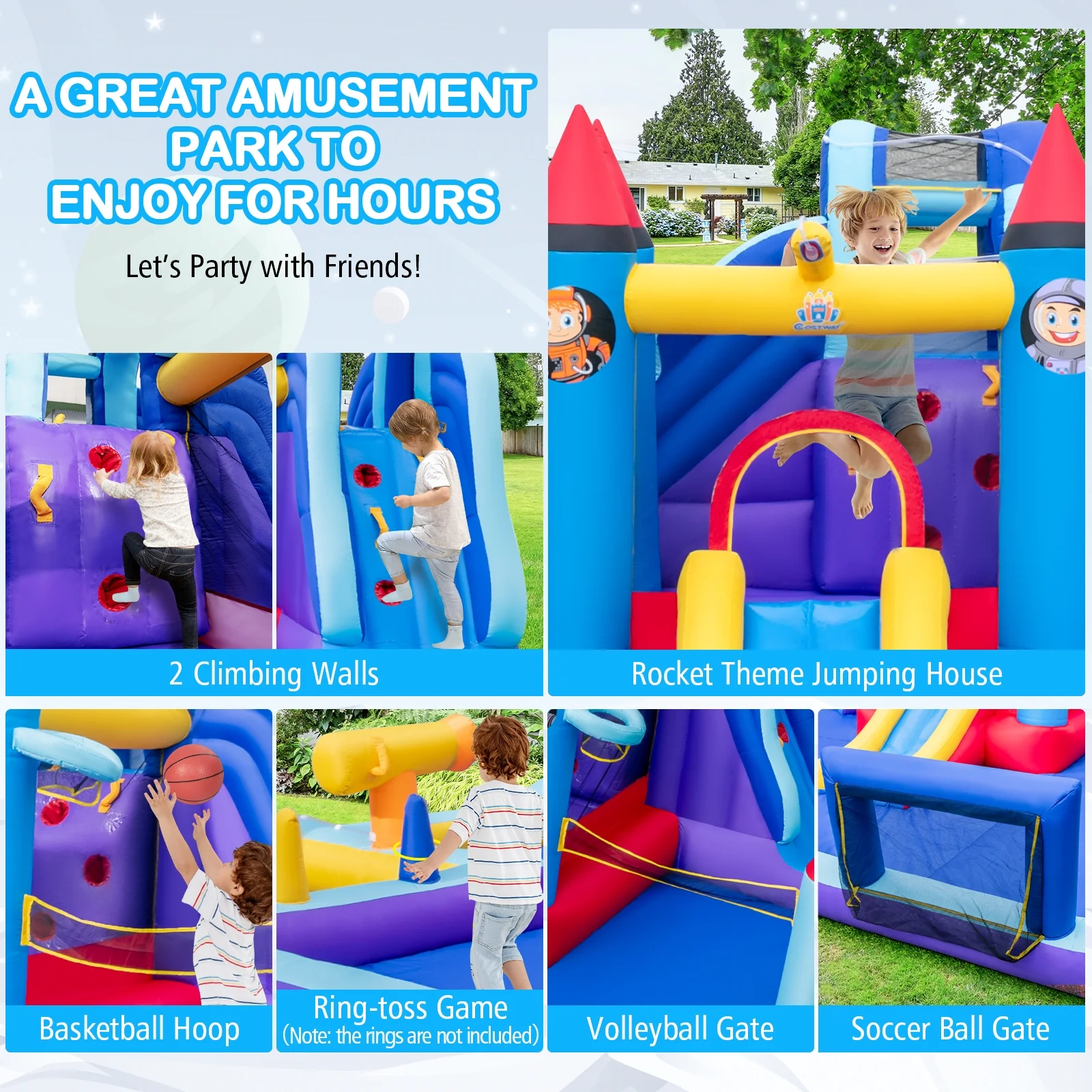 Inflatable Water Slide Park, 950W Blower, Blue - Image 9