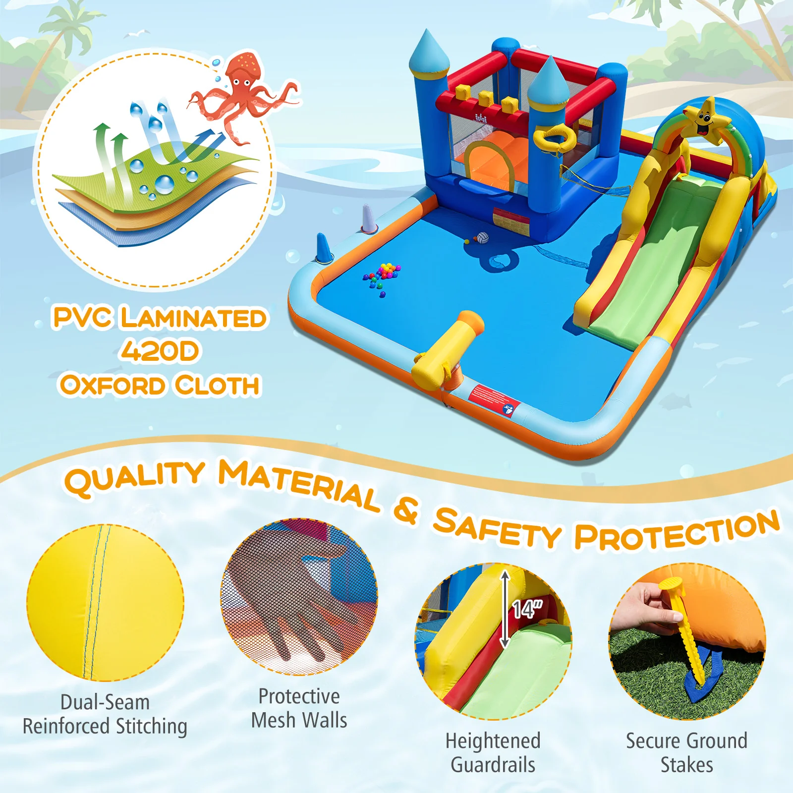 Inflatable Water Slide Park Bouncy Castle with Climbing Wall with 735W Blower - Image 10