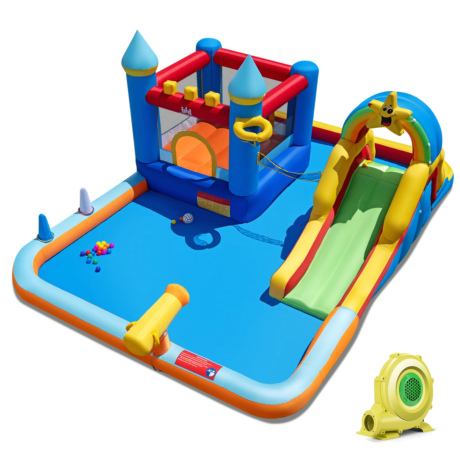 Inflatable Water Slide Park Bouncy Castle with Climbing Wall with 735W Blower - Image 3