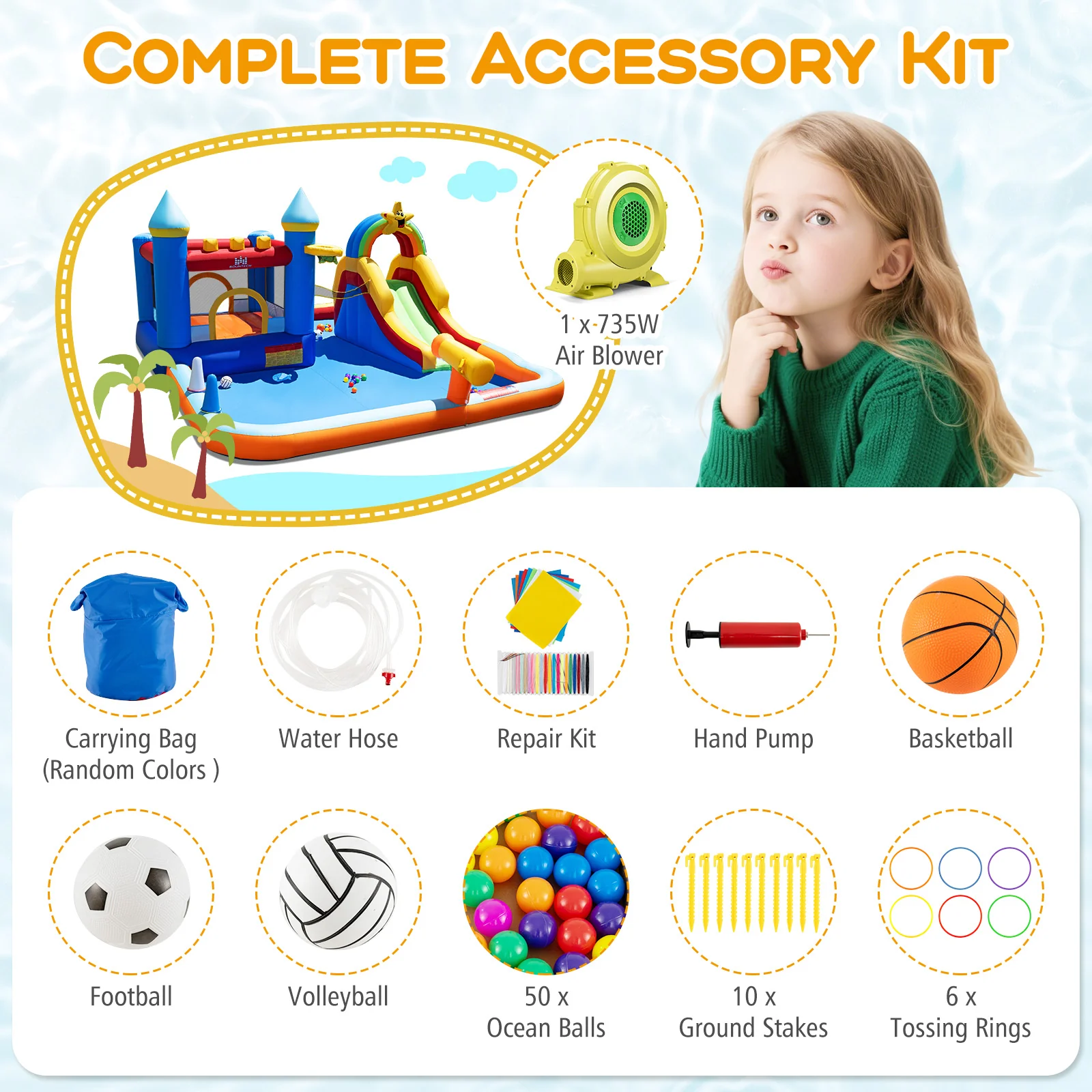 Inflatable Water Slide Park Bouncy Castle with Climbing Wall with 735W Blower - Image 8