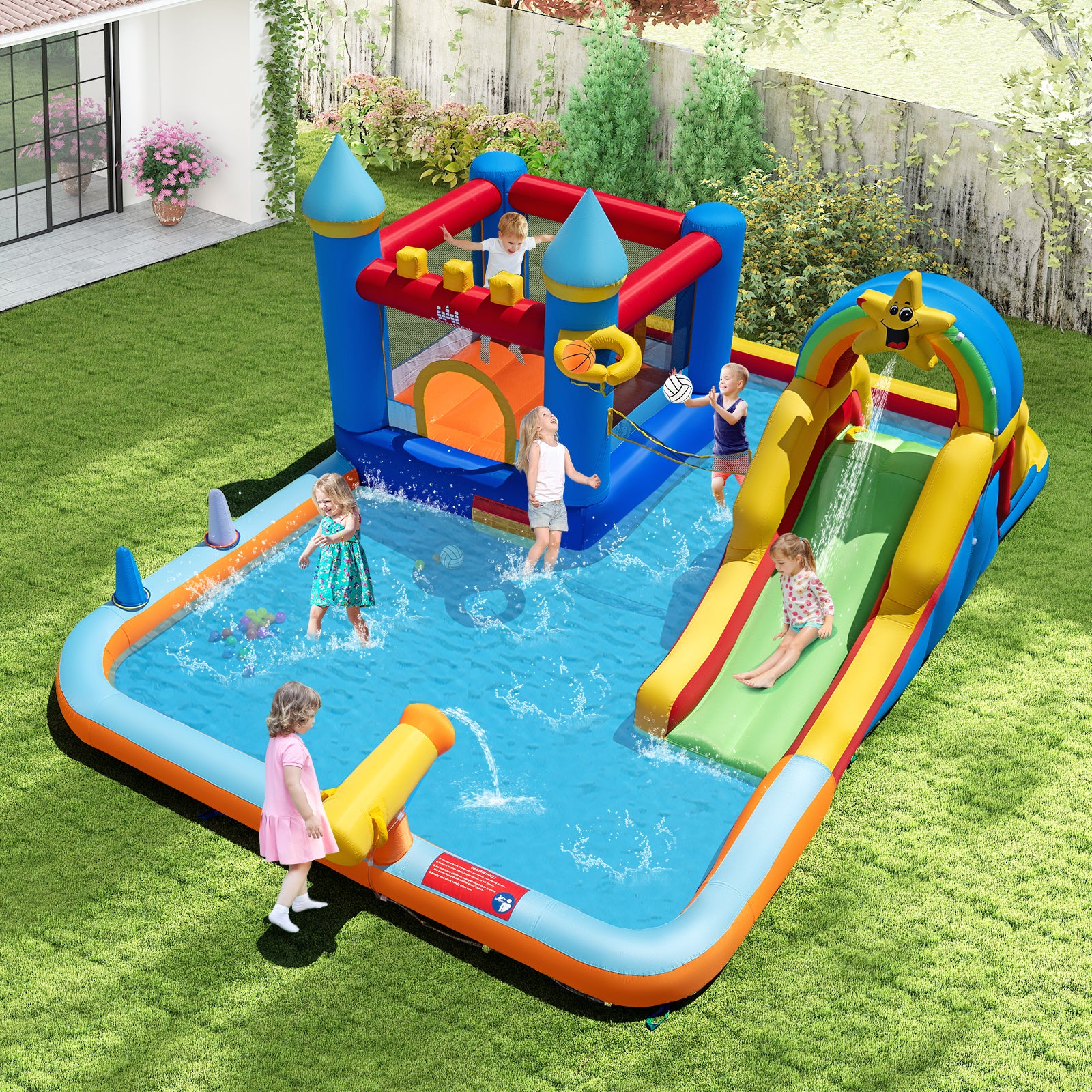 Inflatable Water Slide Park Bouncy Castle with Climbing Wall with 750W Blower - Image 2