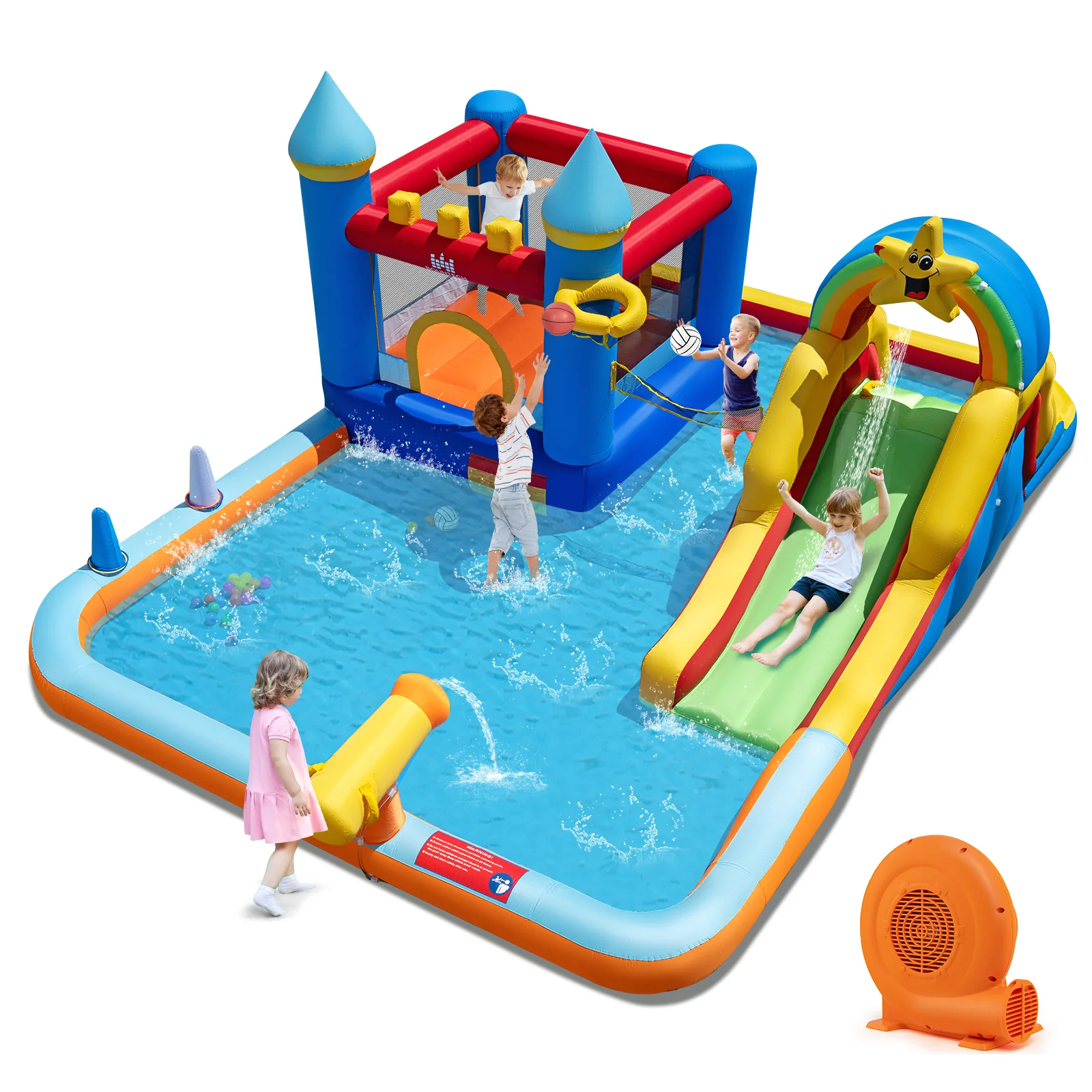 Inflatable Water Slide Park Bouncy Castle with Climbing Wall with 750W Blower - Image 4