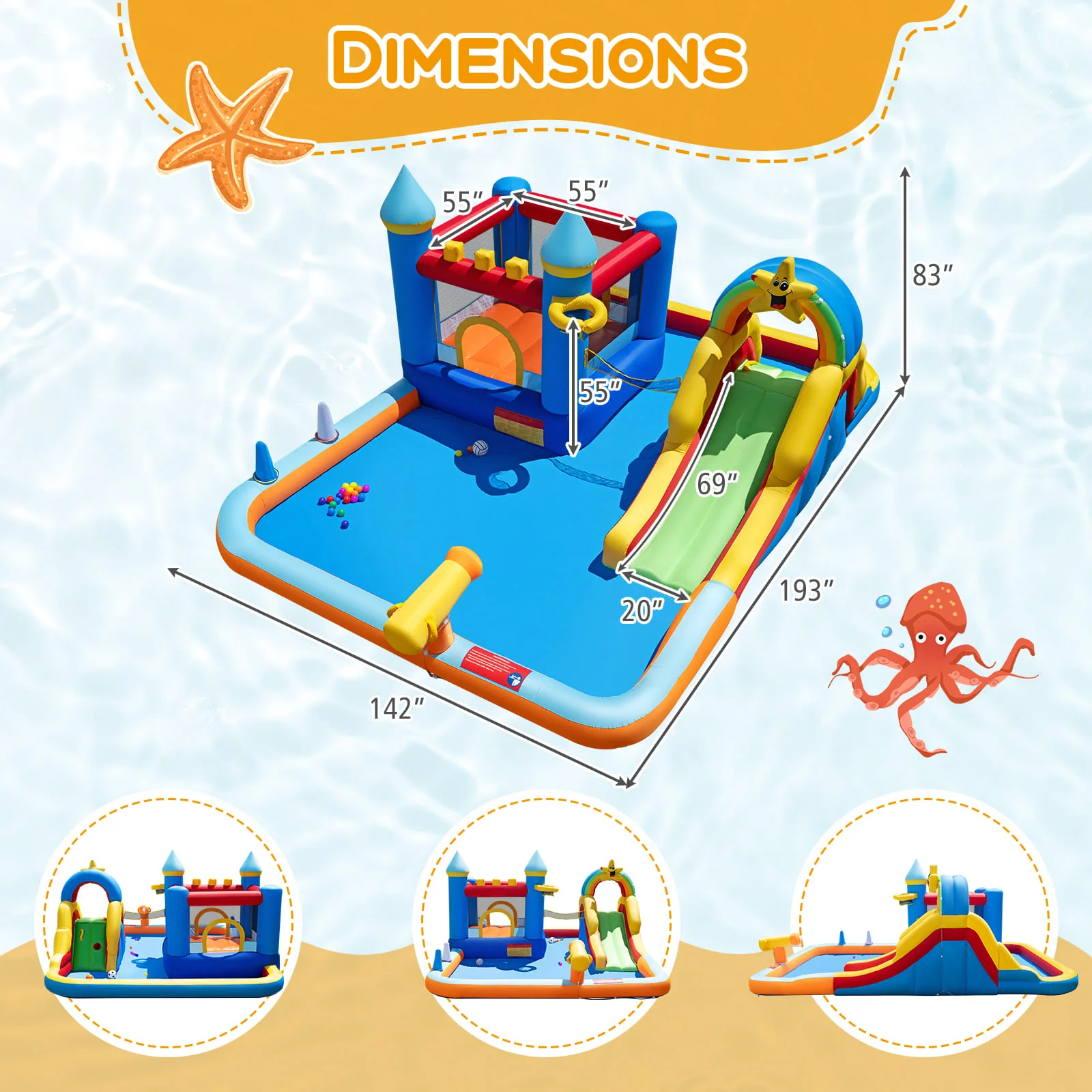 Inflatable Water Slide Park Bouncy Castle with Climbing Wall with 750W Blower - Image 5