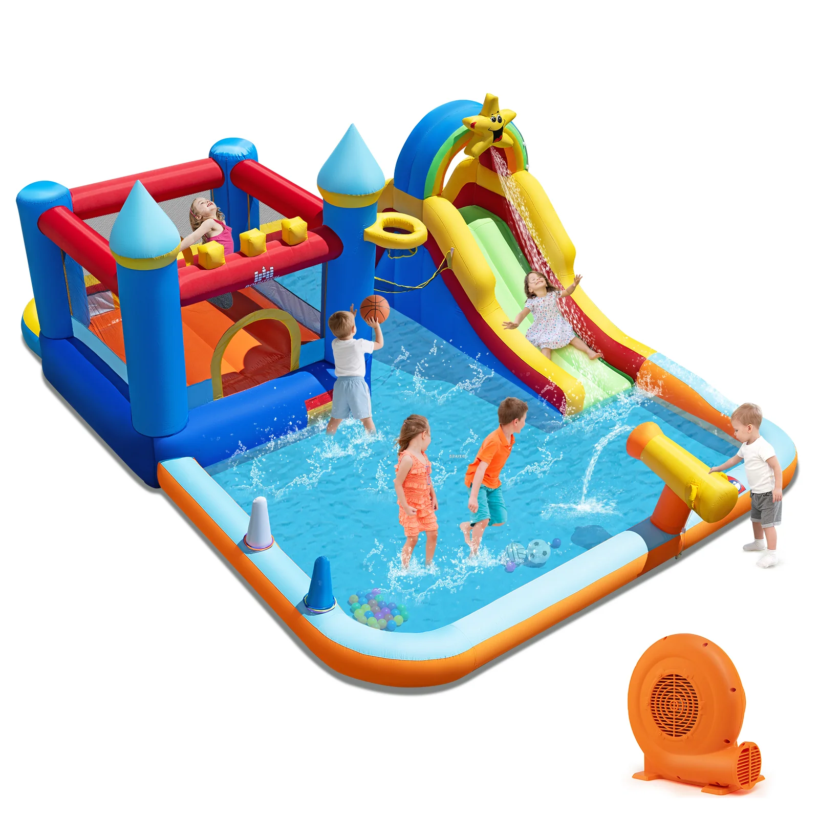 Inflatable Water Slide Park Bouncy Castle with Climbing Wall with 750W Blower - Image 6