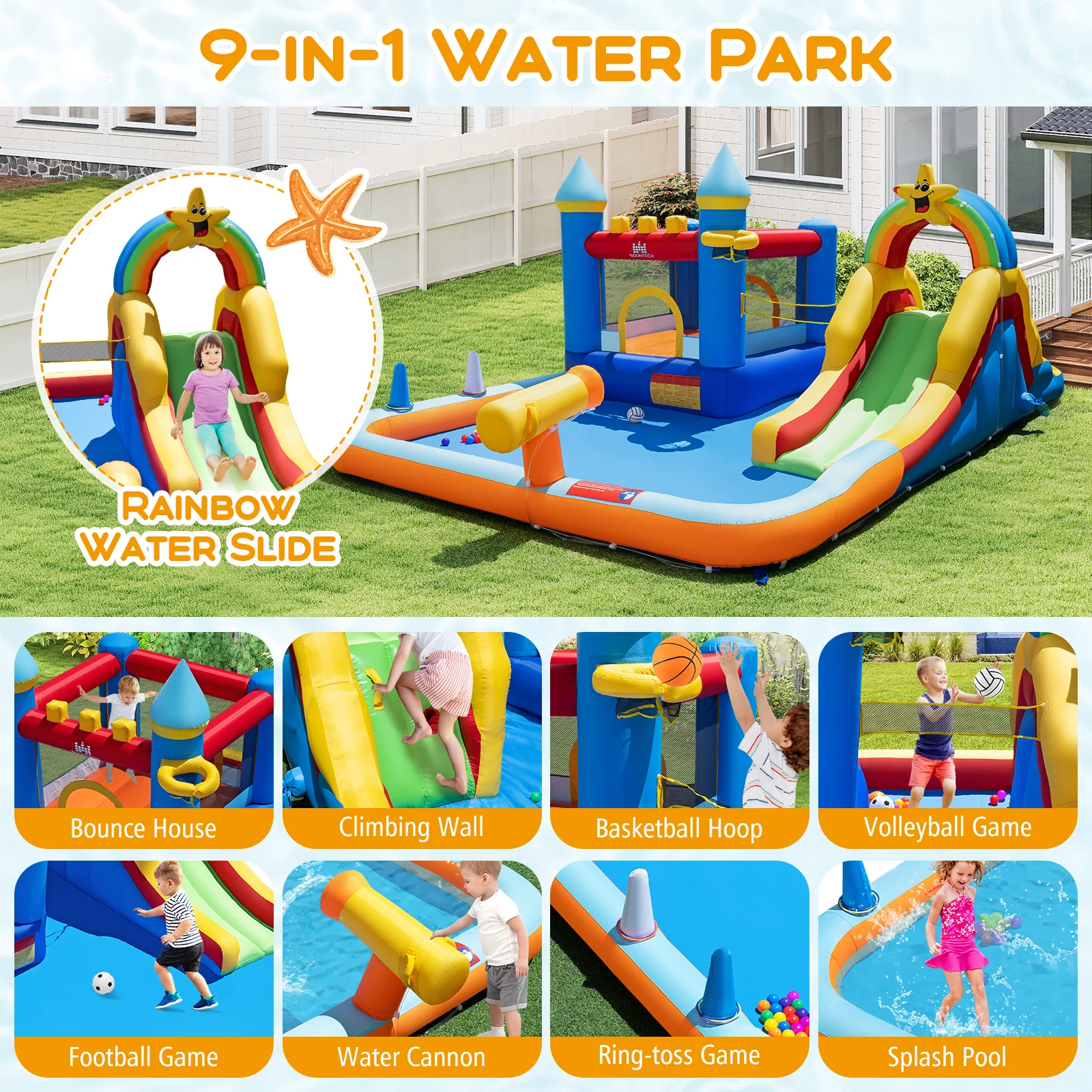 Inflatable Water Slide Park Bouncy Castle with Climbing Wall with 750W Blower - Image 7