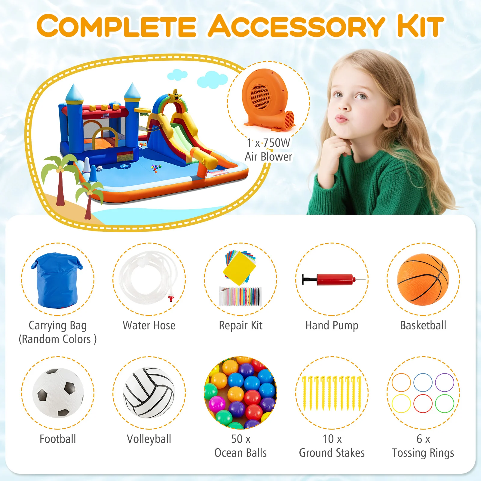 Inflatable Water Slide Park Bouncy Castle with Climbing Wall with 750W Blower - Image 8