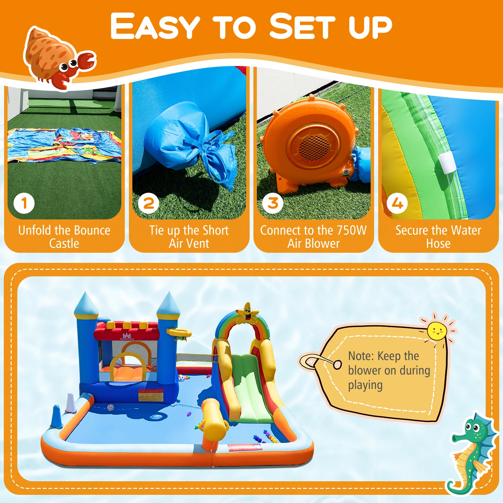 Inflatable Water Slide Park Bouncy Castle with Climbing Wall with 750W Blower - Image 9
